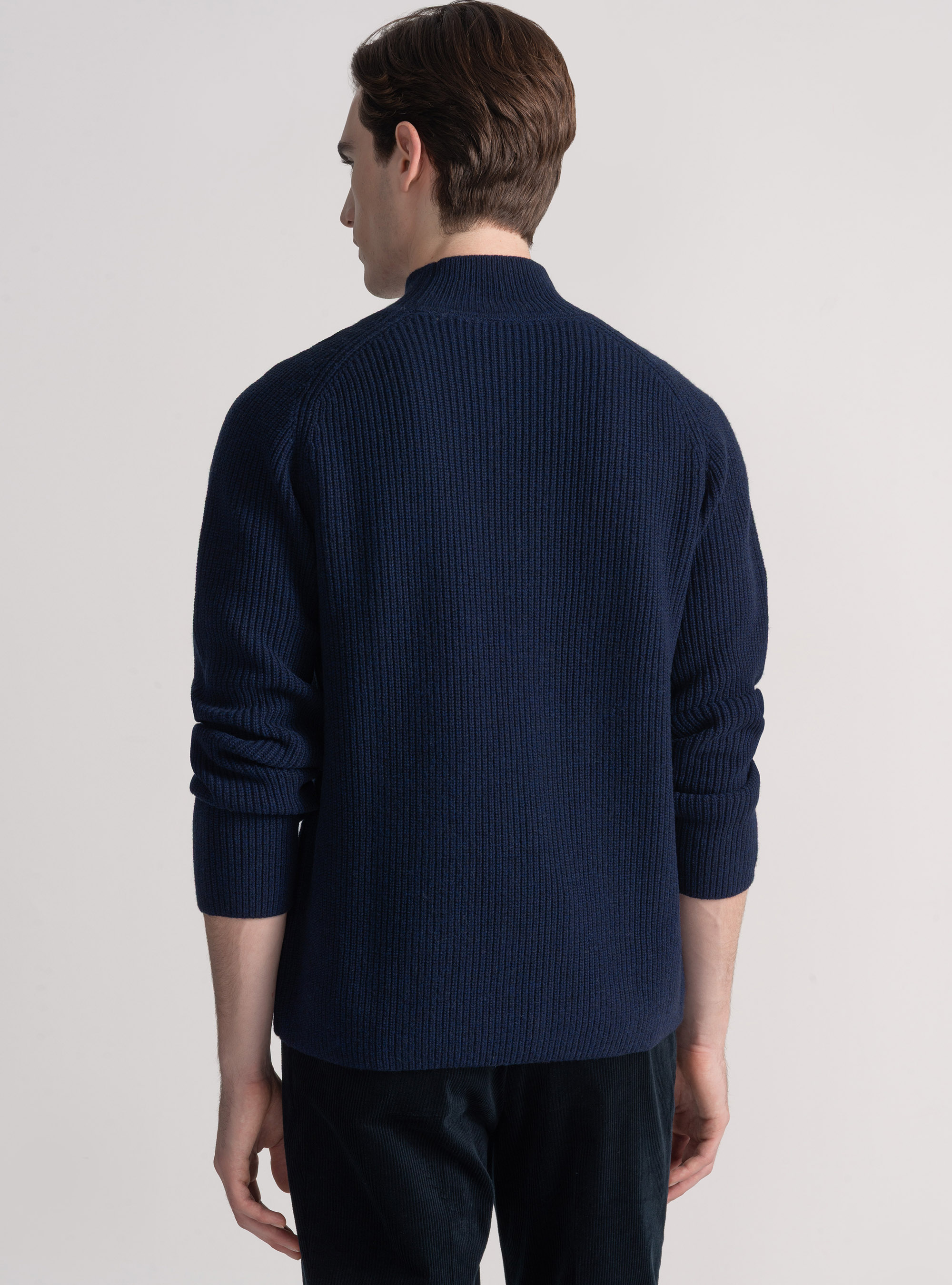 Maglia lupetto in misto lana costa perlata, BLU NAVY