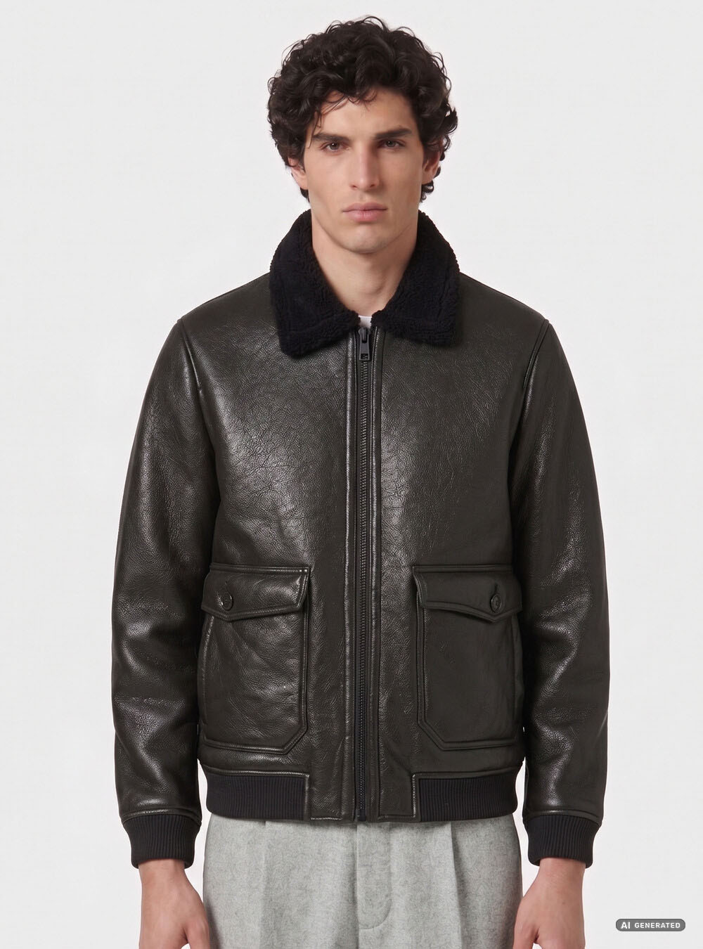 Bomber in similpelle con tasconi, NERO
