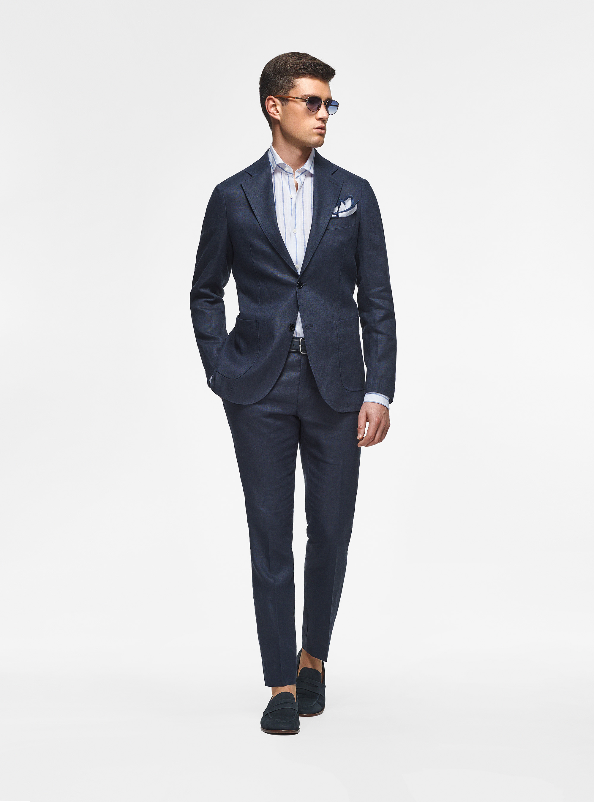 Abito blu navy in puro lino, 