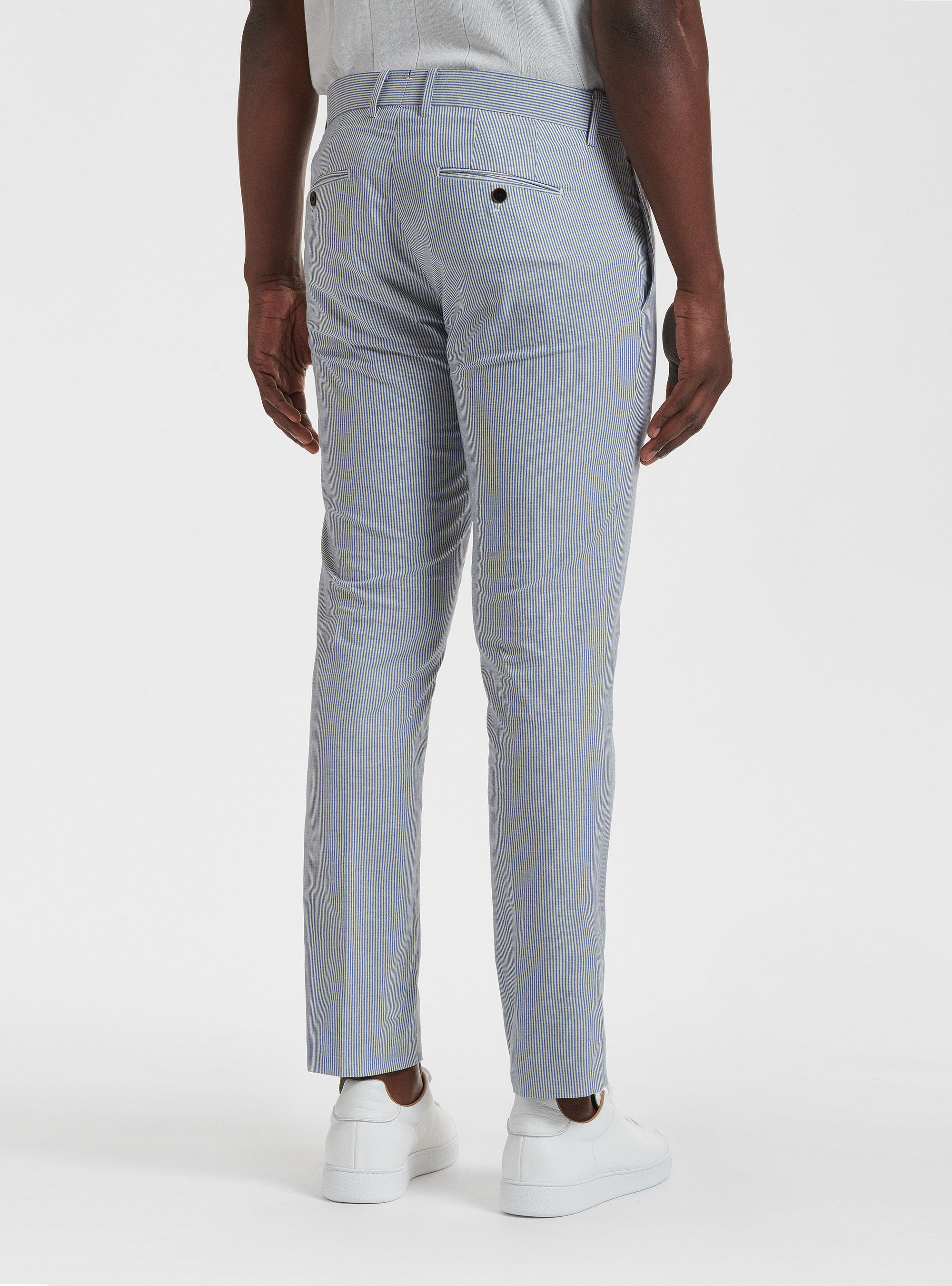 Pantaloni in cotone e lino rigato, 0243C DENIM