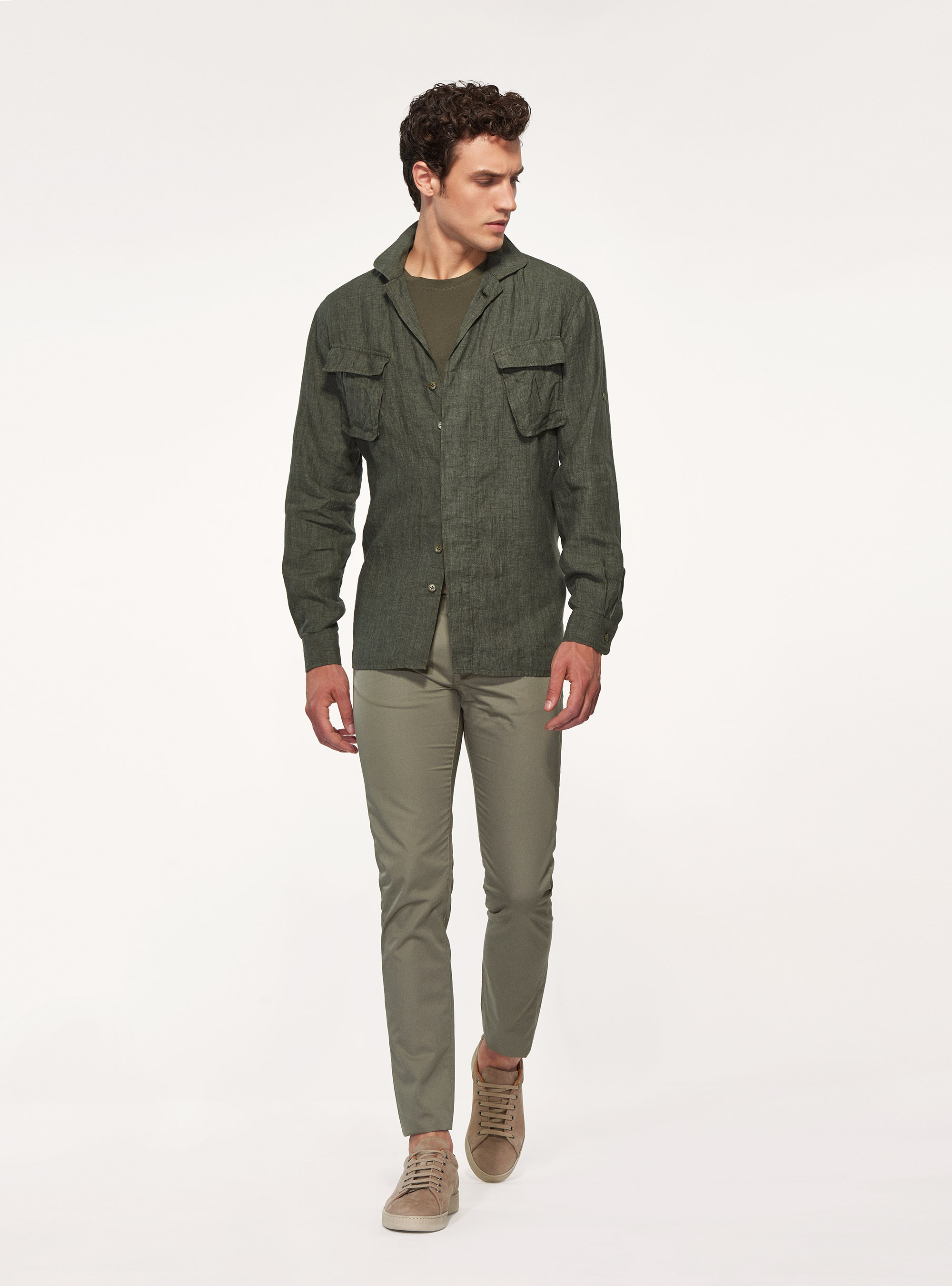Giacca camicia in 100% lino, VERDE