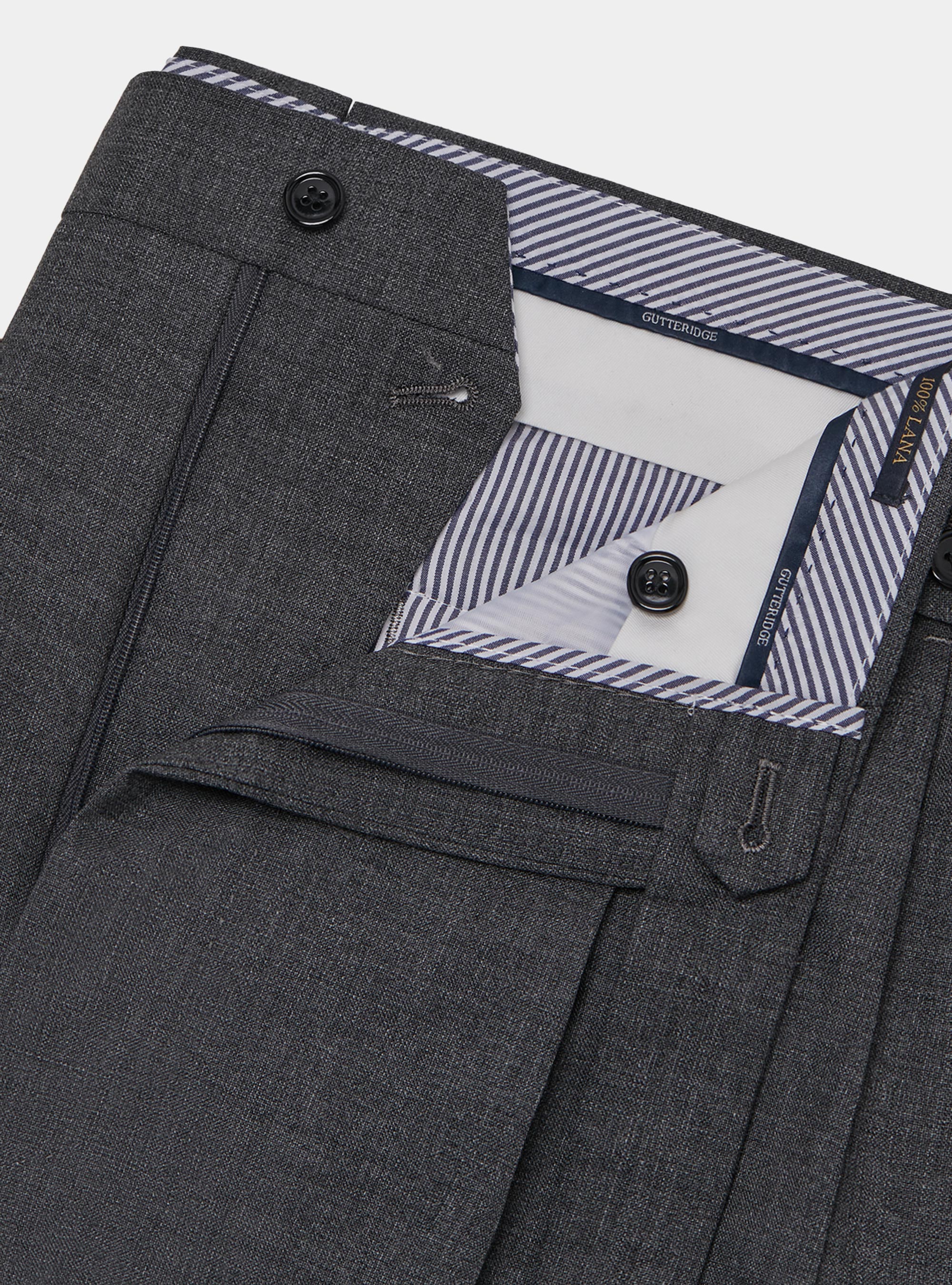 Pantaloni con pince in pura lana, ASFALTO 0112C