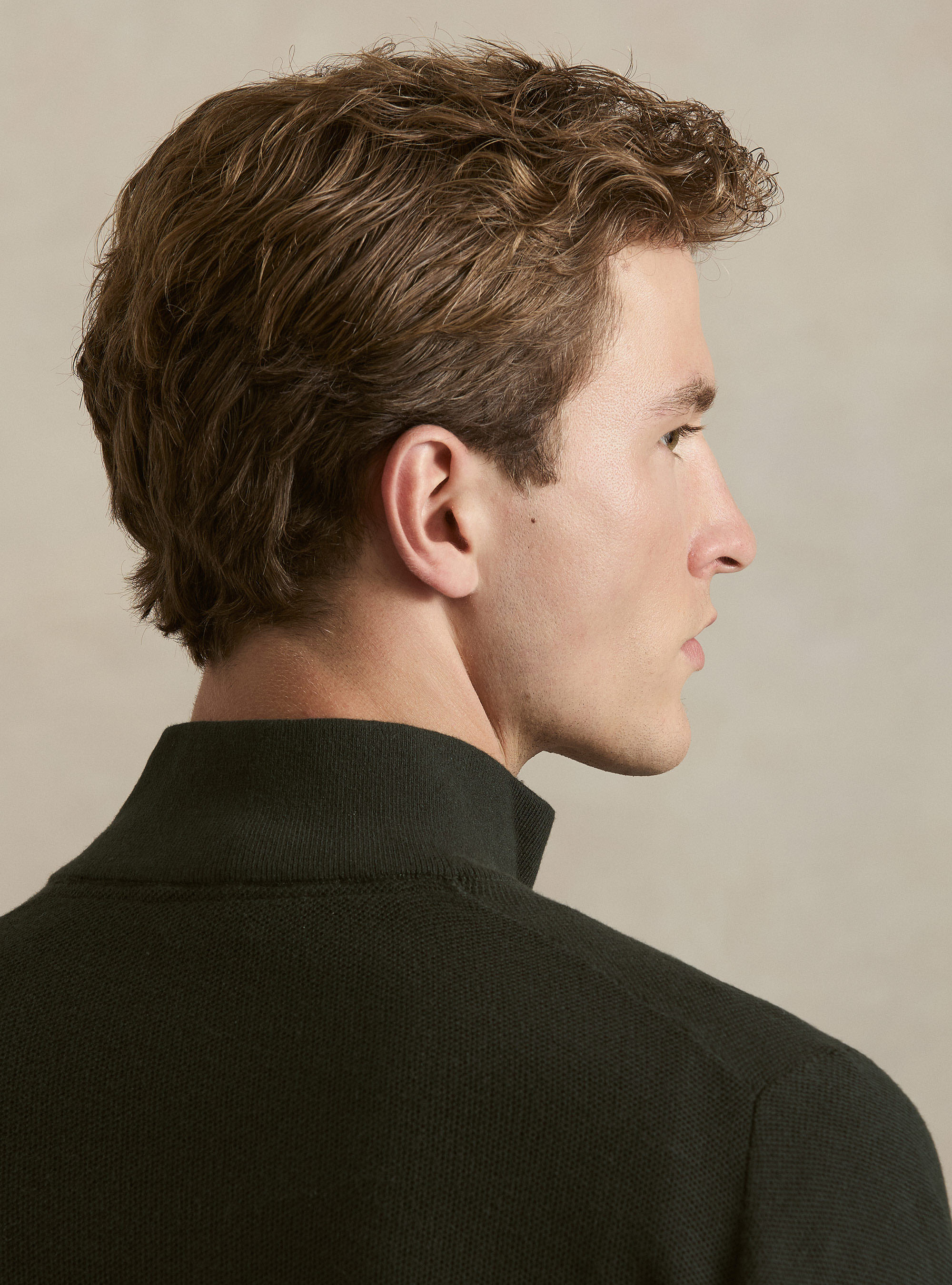 Maglia con mezza zip nido d'ape in cotone cashmere, MILITARE 0609C