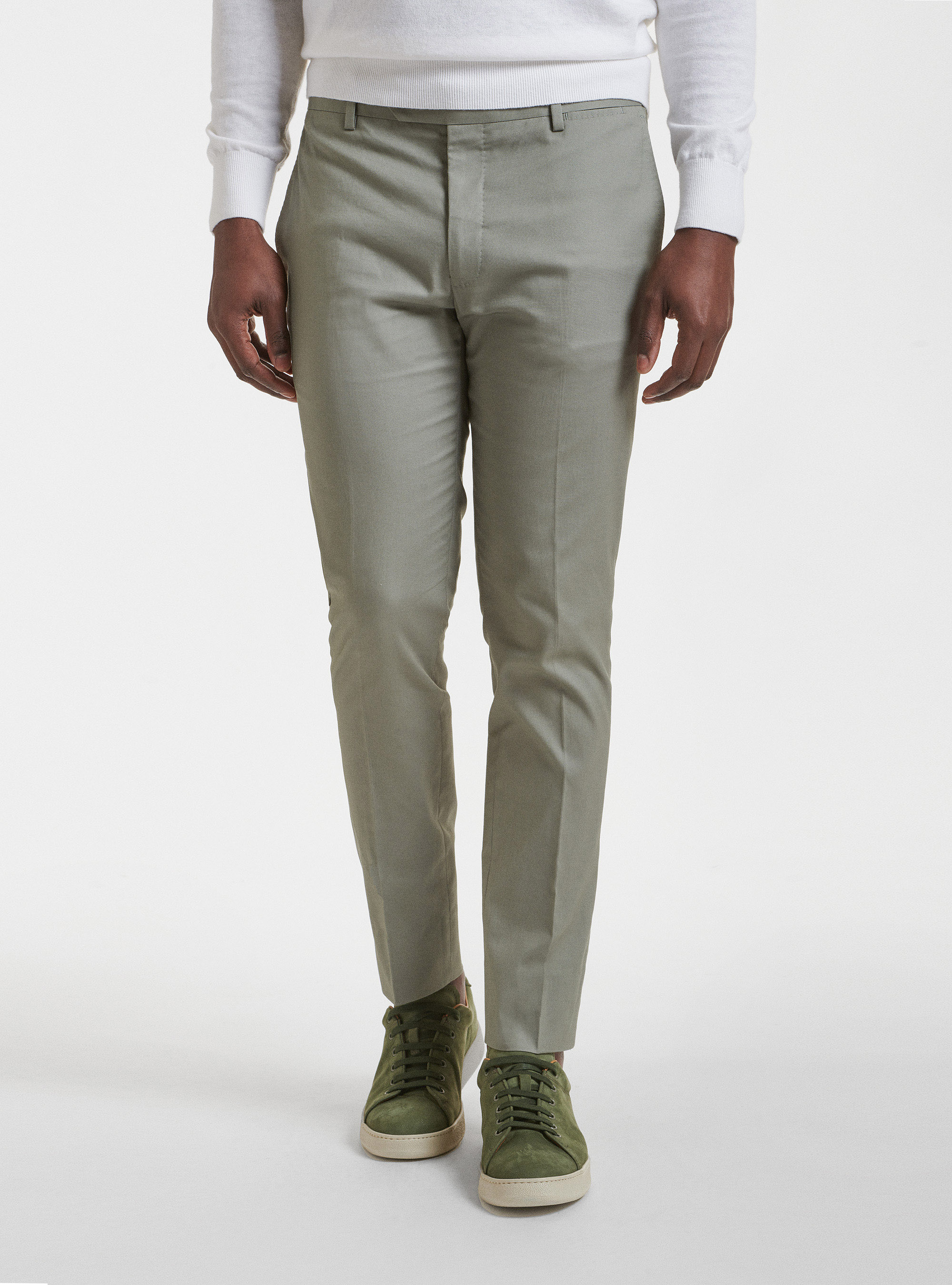 Pantaloni per abito in cotone armaturato, SALVIA 0602C