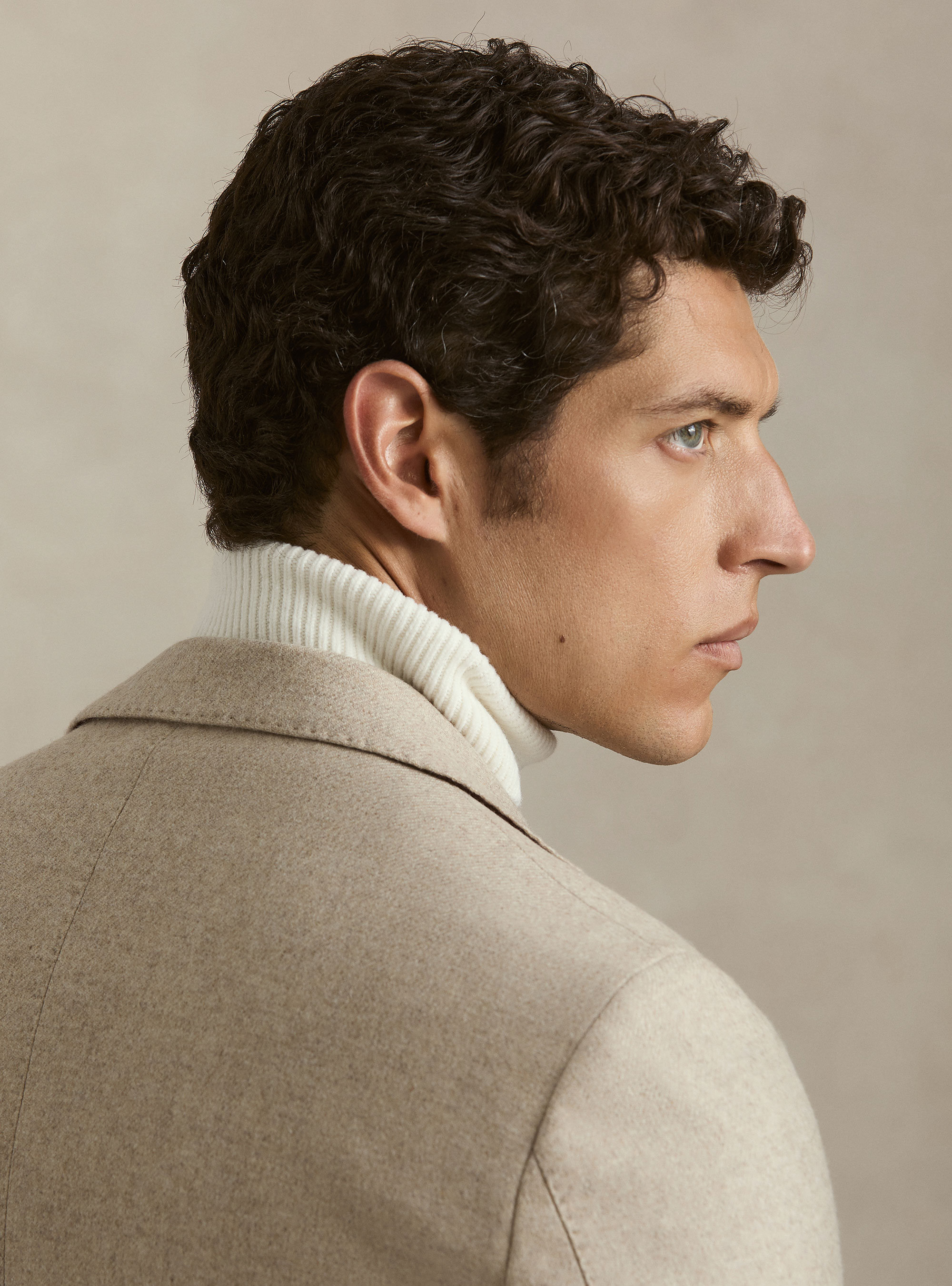 Wool blend flannel blazer, SAND