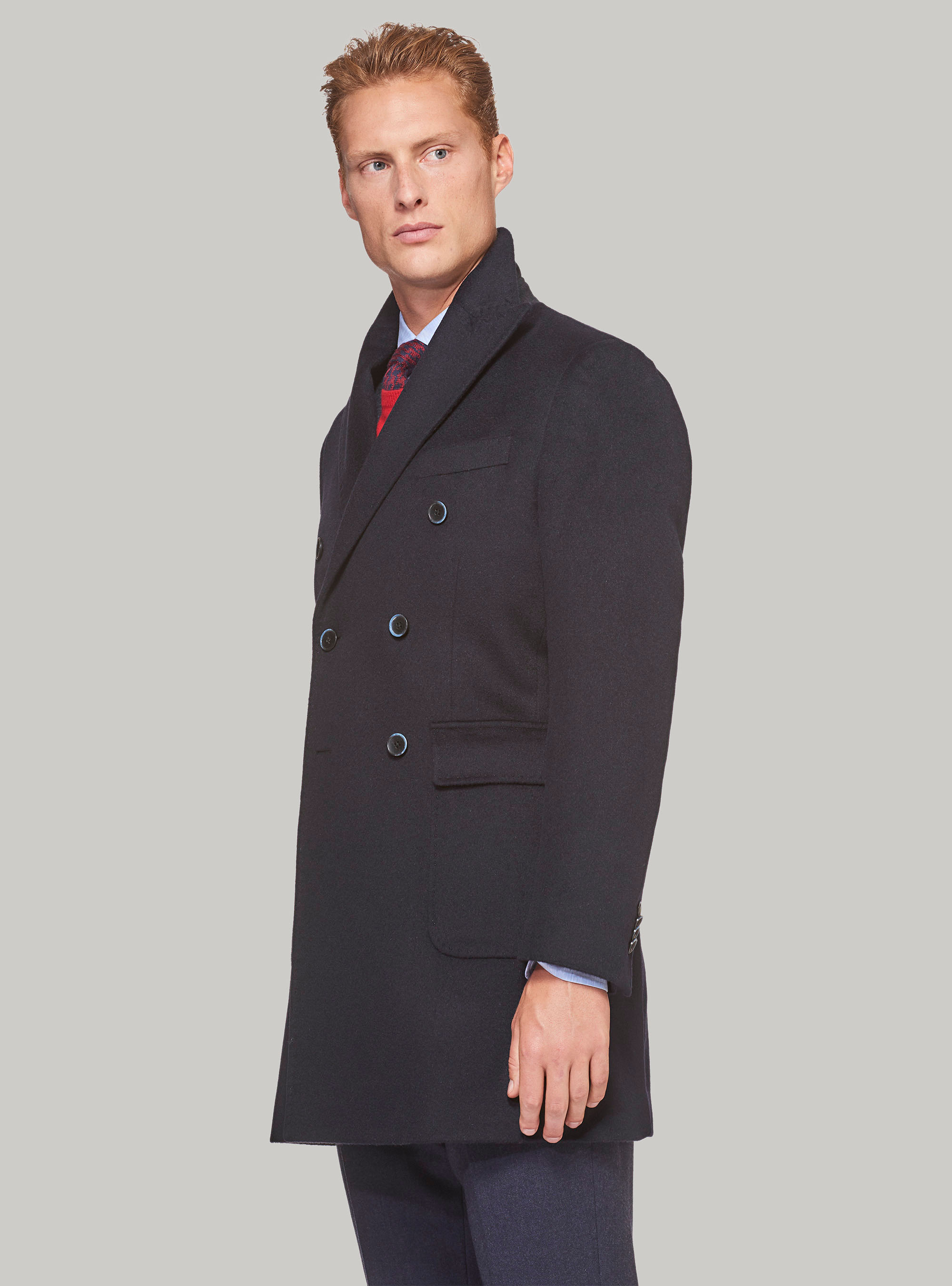 Cappotto doppiopetto in pura lana, BLU NAVY