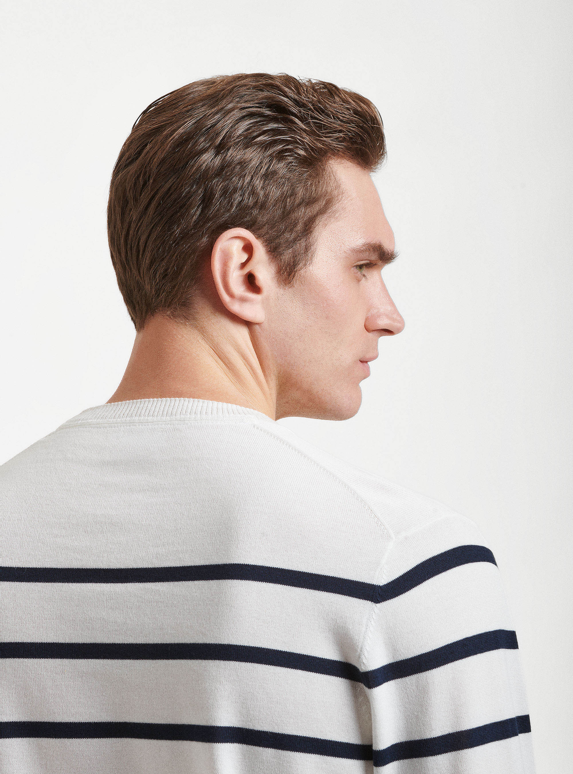 Pullover in maglia a righe, BIANCO