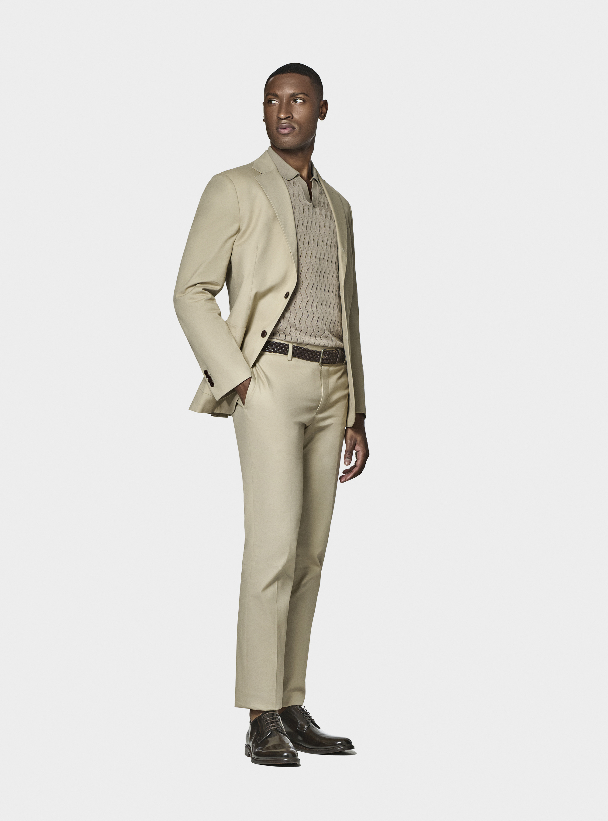 Armoured cotton suit trousers, SAND