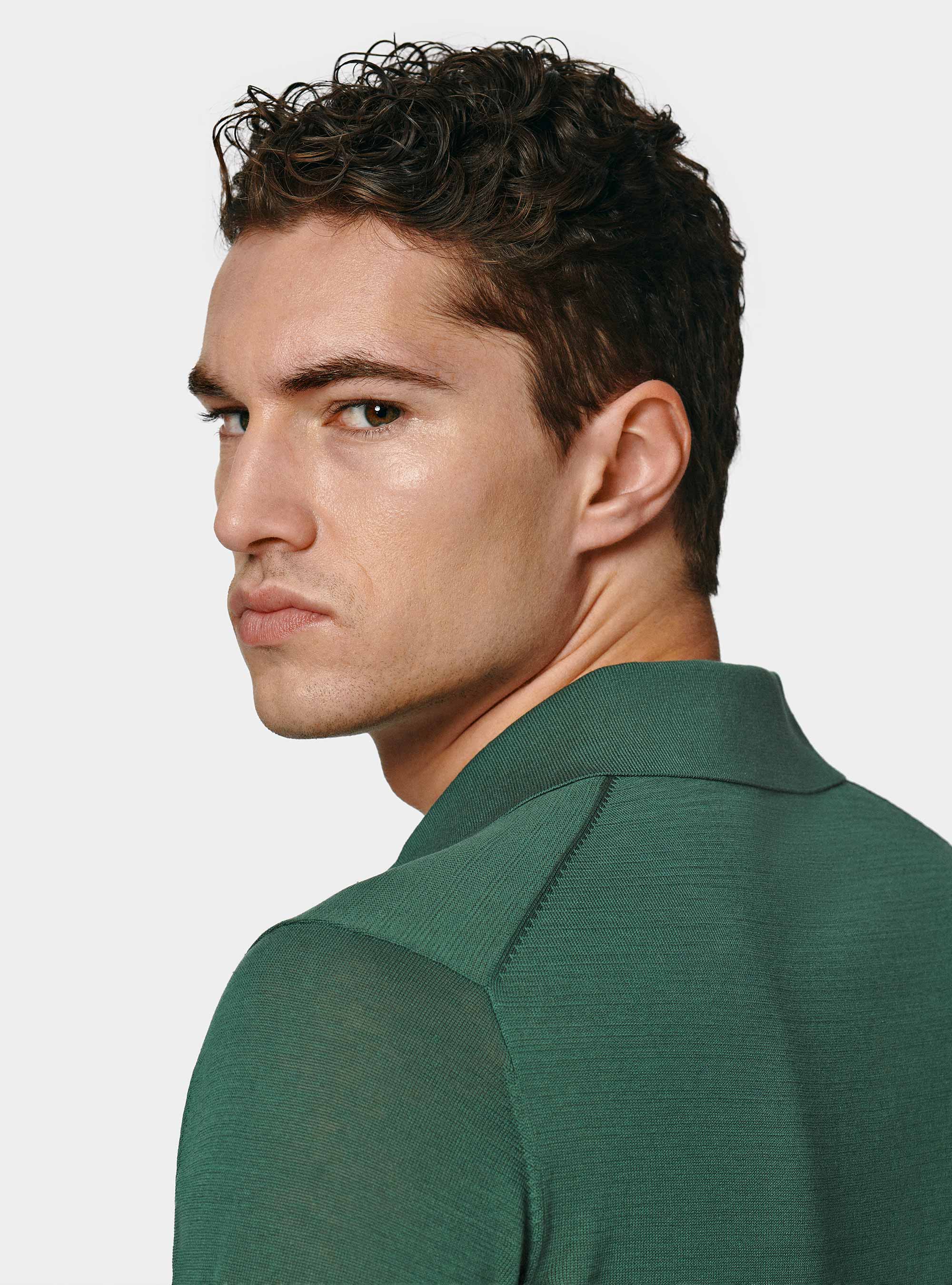 Maglia a polo in cotone e seta, VERDE