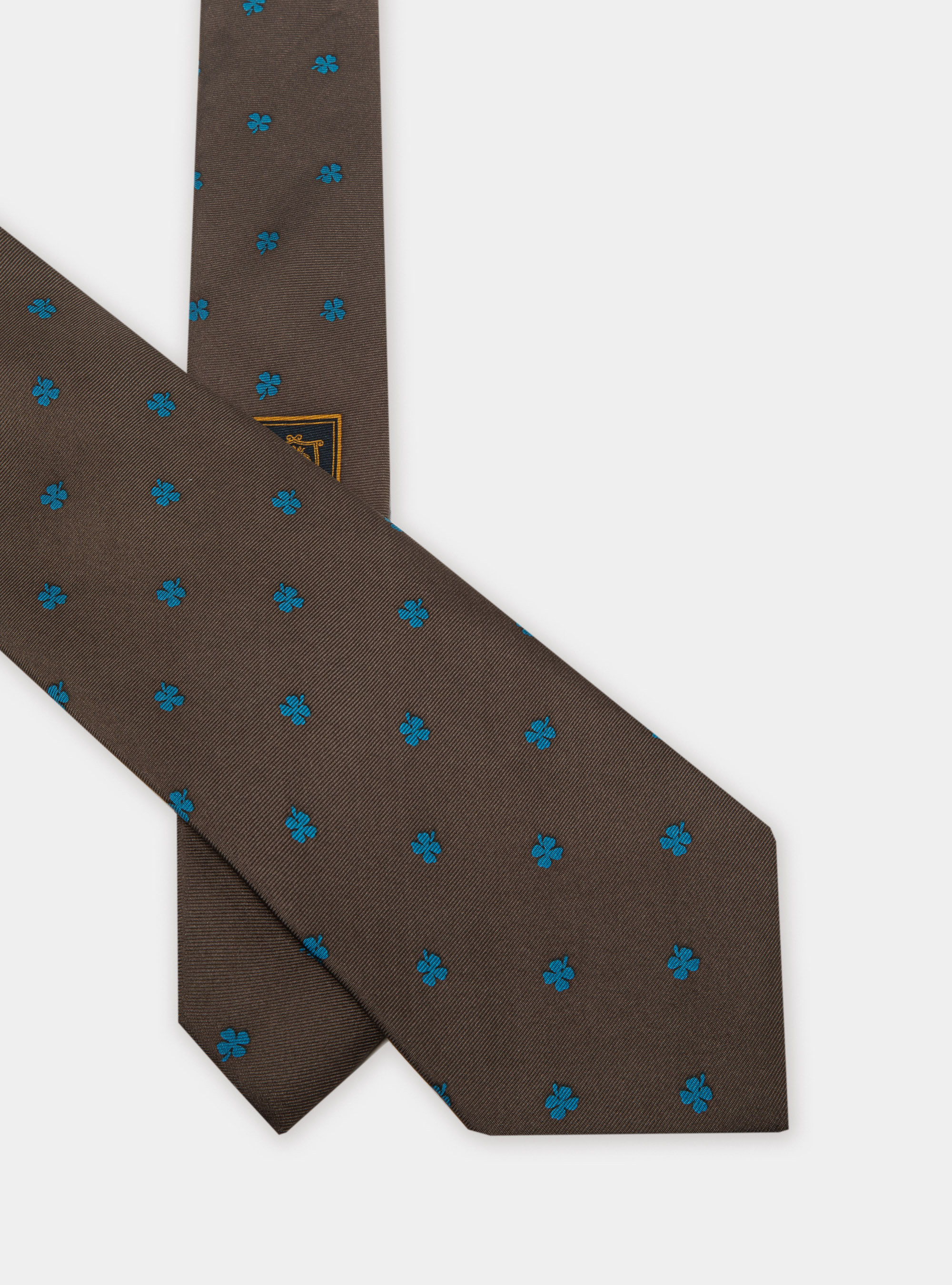 Cravatta in seta stampa quadrifoglio, MARRONE