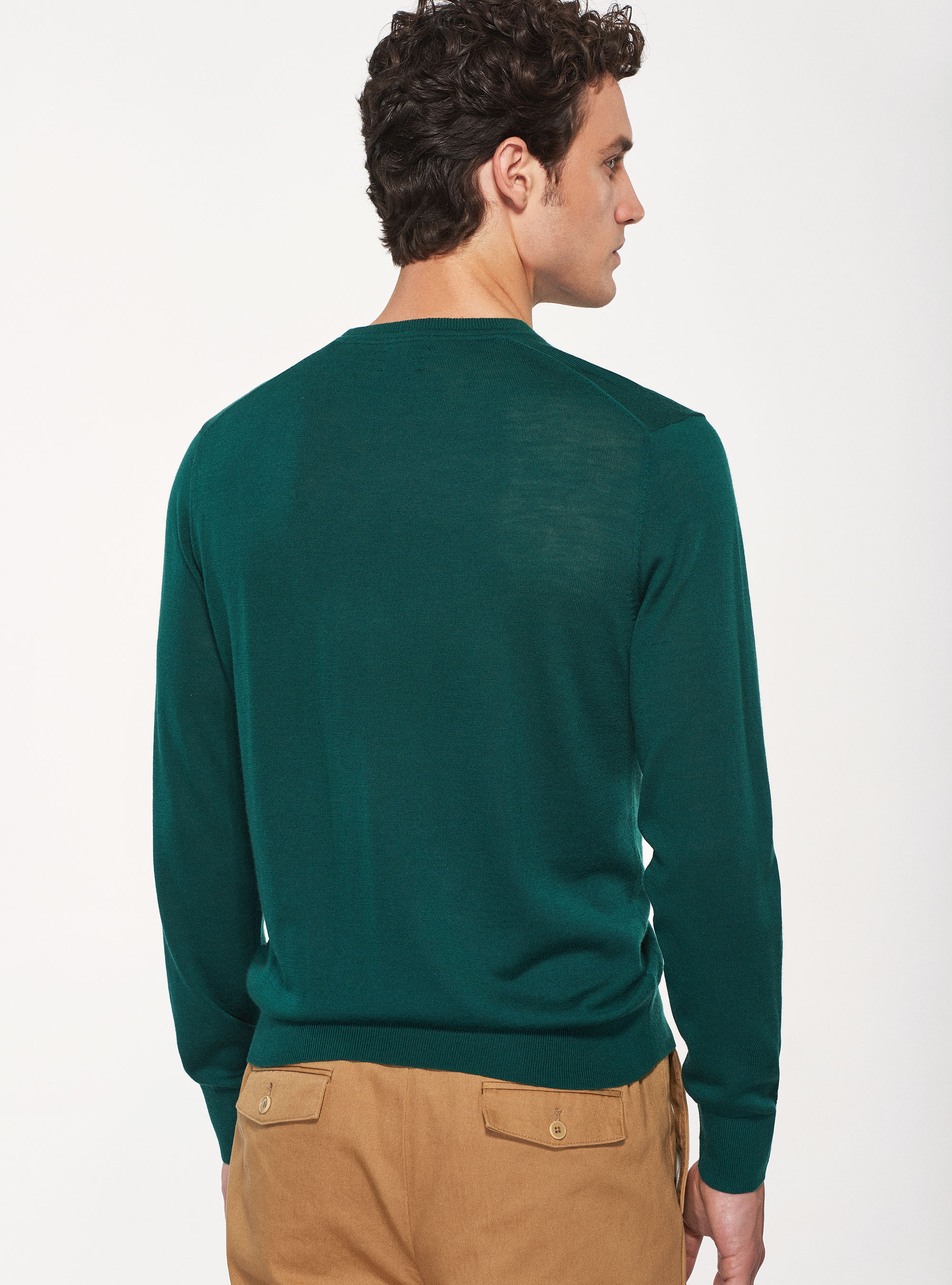 Maglia girocollo in pura lana merino extrafine, VERDE