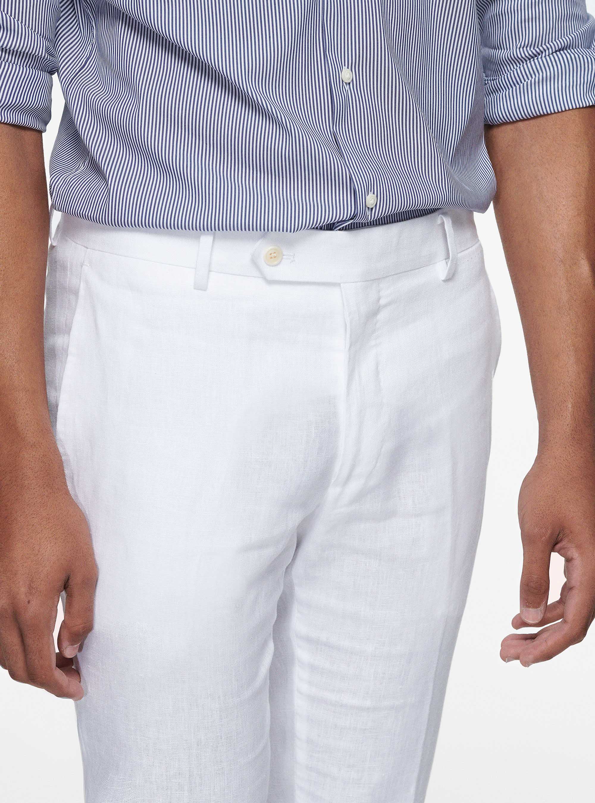 Pantalon en lin pur, BLANC