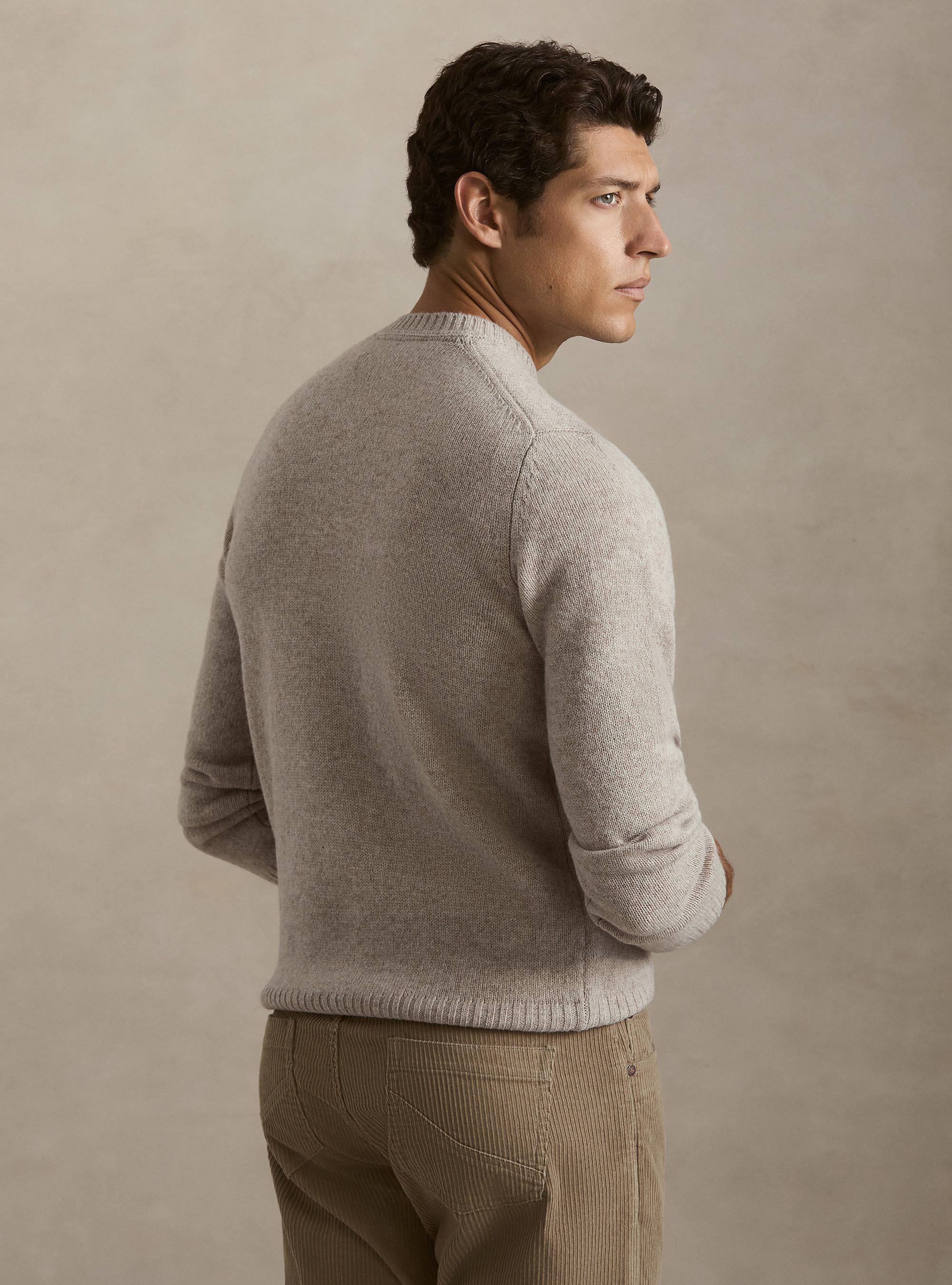 Pure Shetland wool crewneck sweater, ECRU