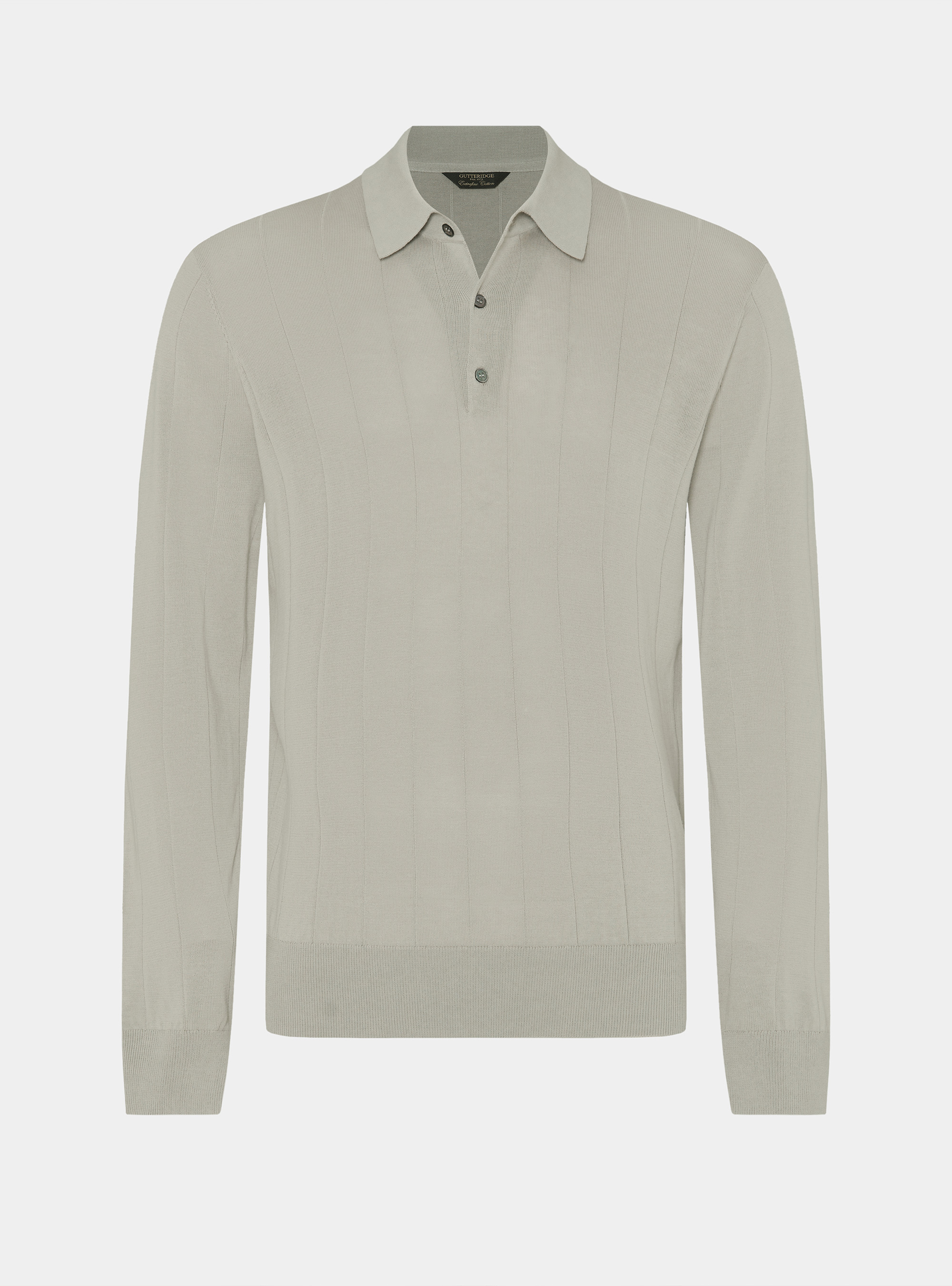 Long-sleeved knit polo shirt, SAND