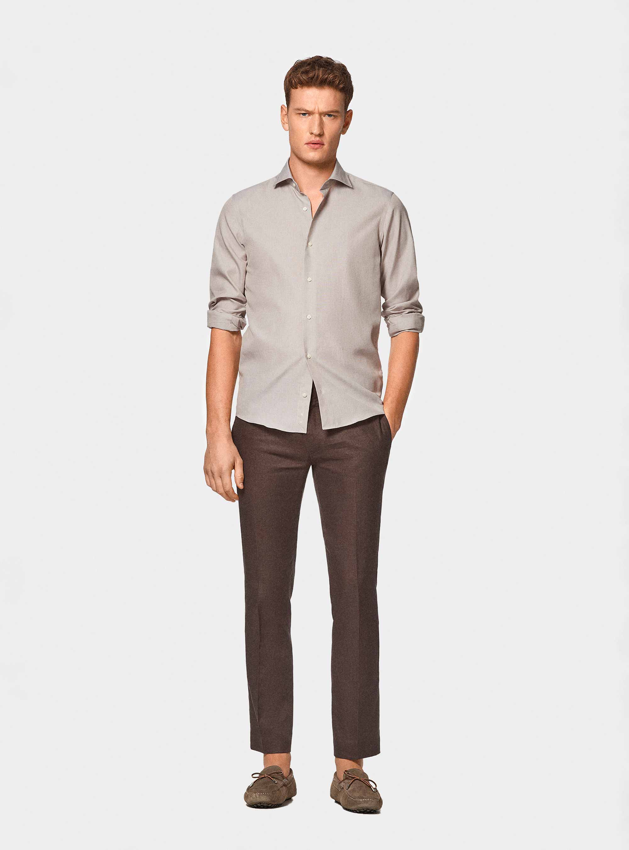 Cotton fil a fil shirt, SAND