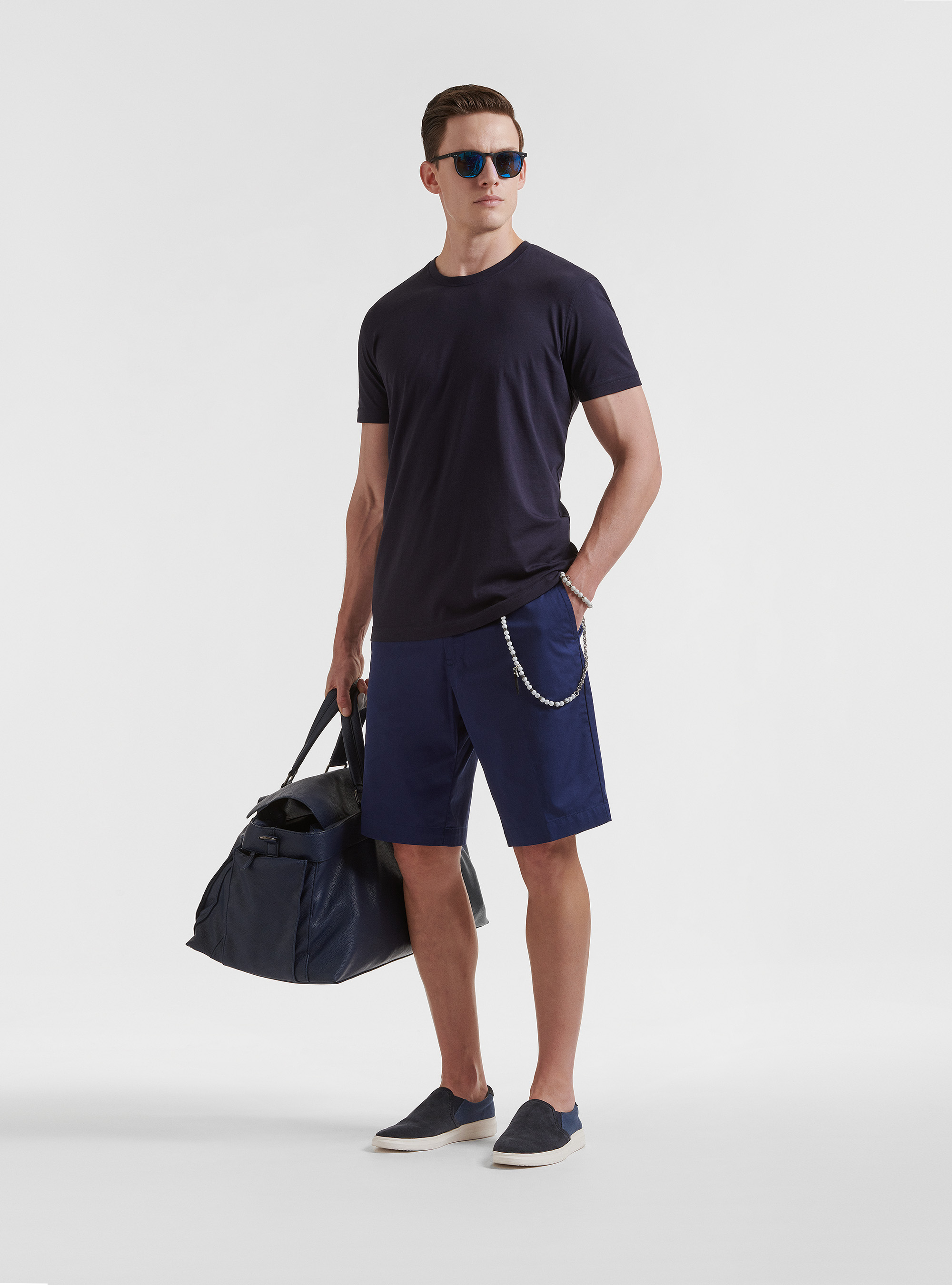 T-shirt girocollo in cotone supima, BLU NAVY