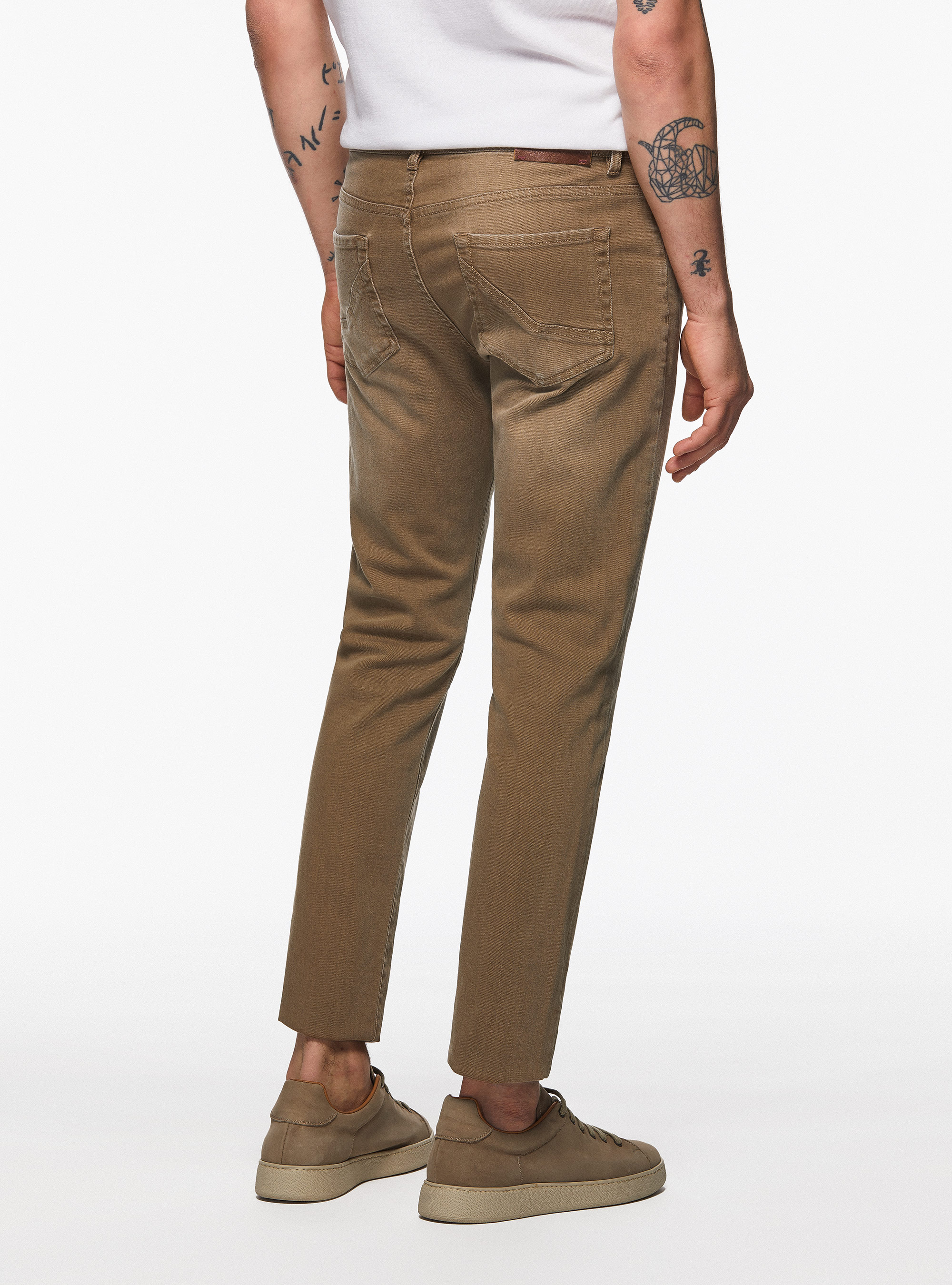 Coloured stretch cotton trousers, SAND