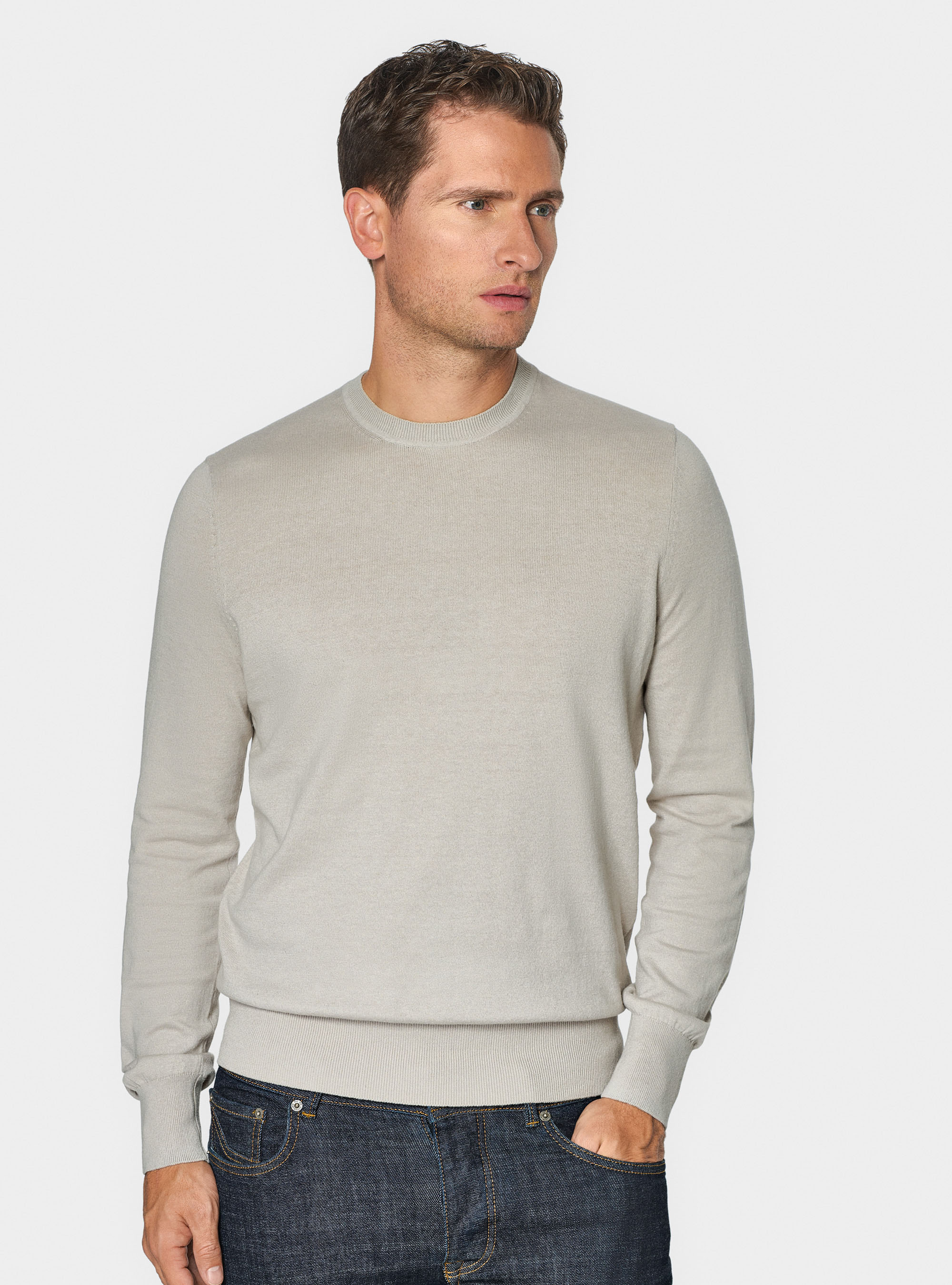 Tricot &agrave; col rond en coton soie et cachemire, PERLA 0178C