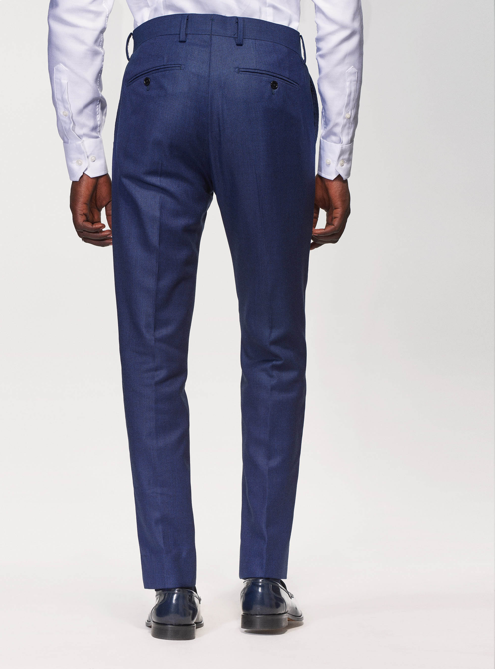 Pantaloni per abito in lana occhio di pernice superfine 110's Vitale Barberis Canonico, BLU