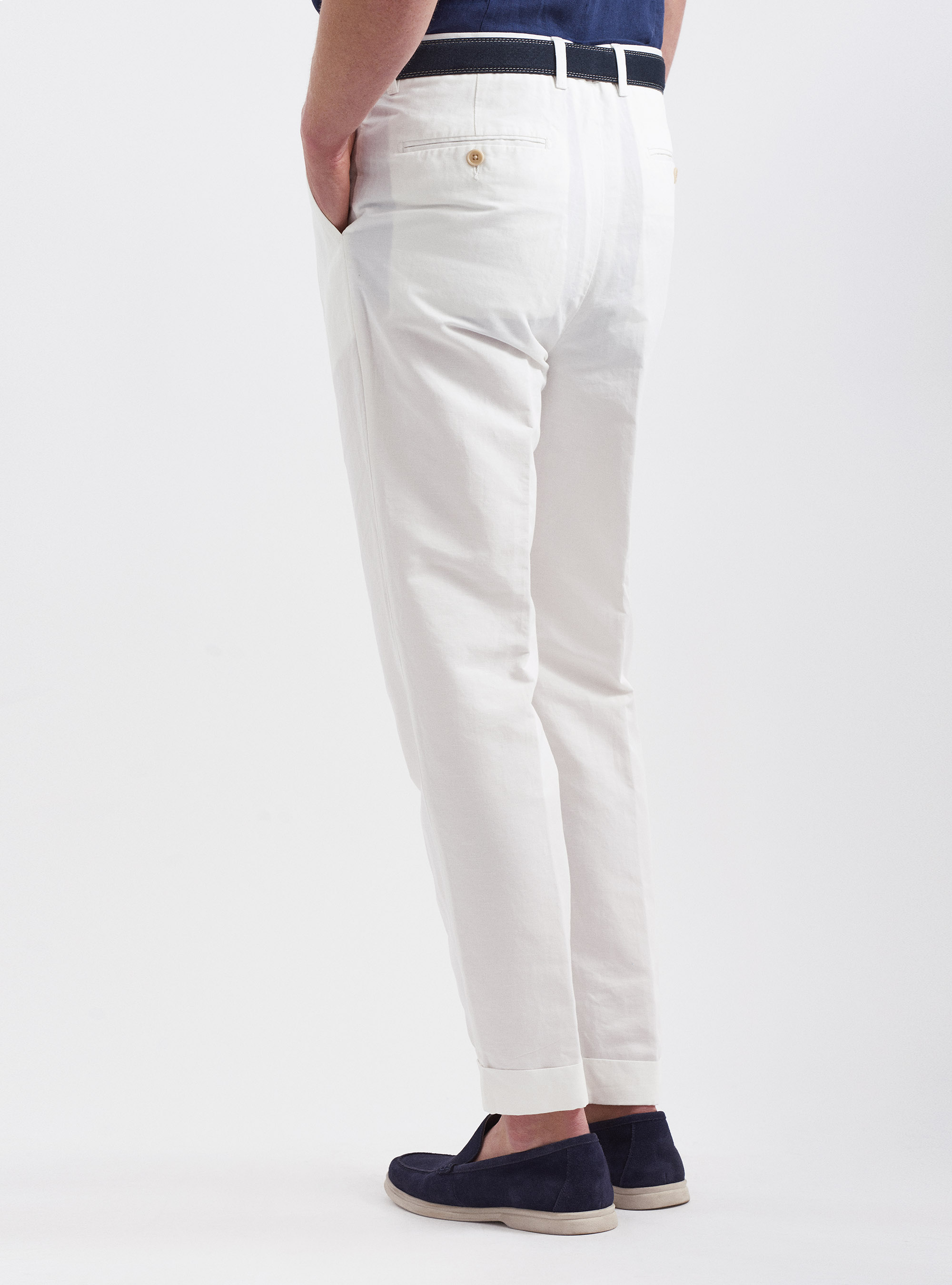 Linen and cotton pleated trousers, WHITE