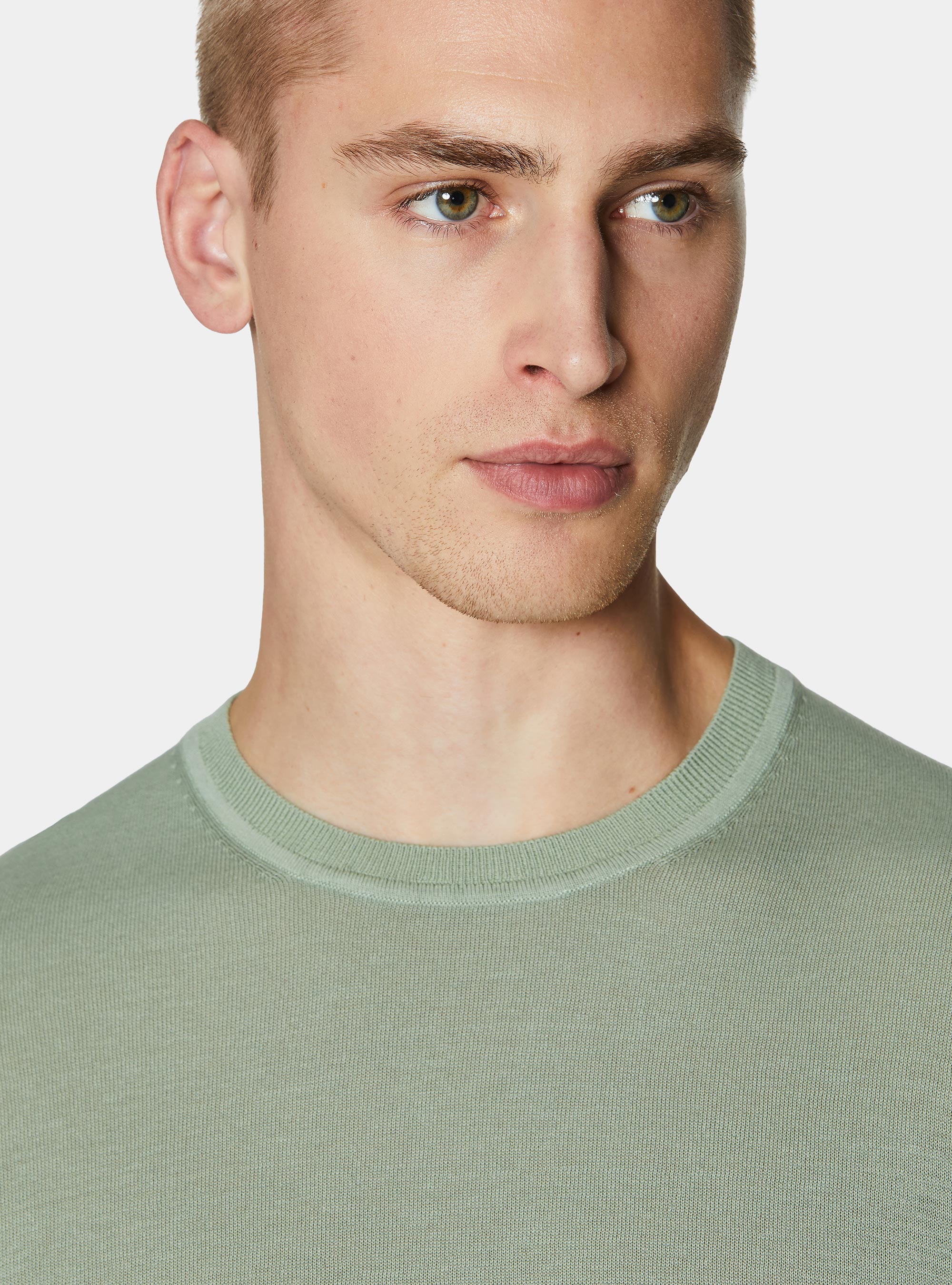 Cotton and silk crew neck sweater, SALVIA 0602C