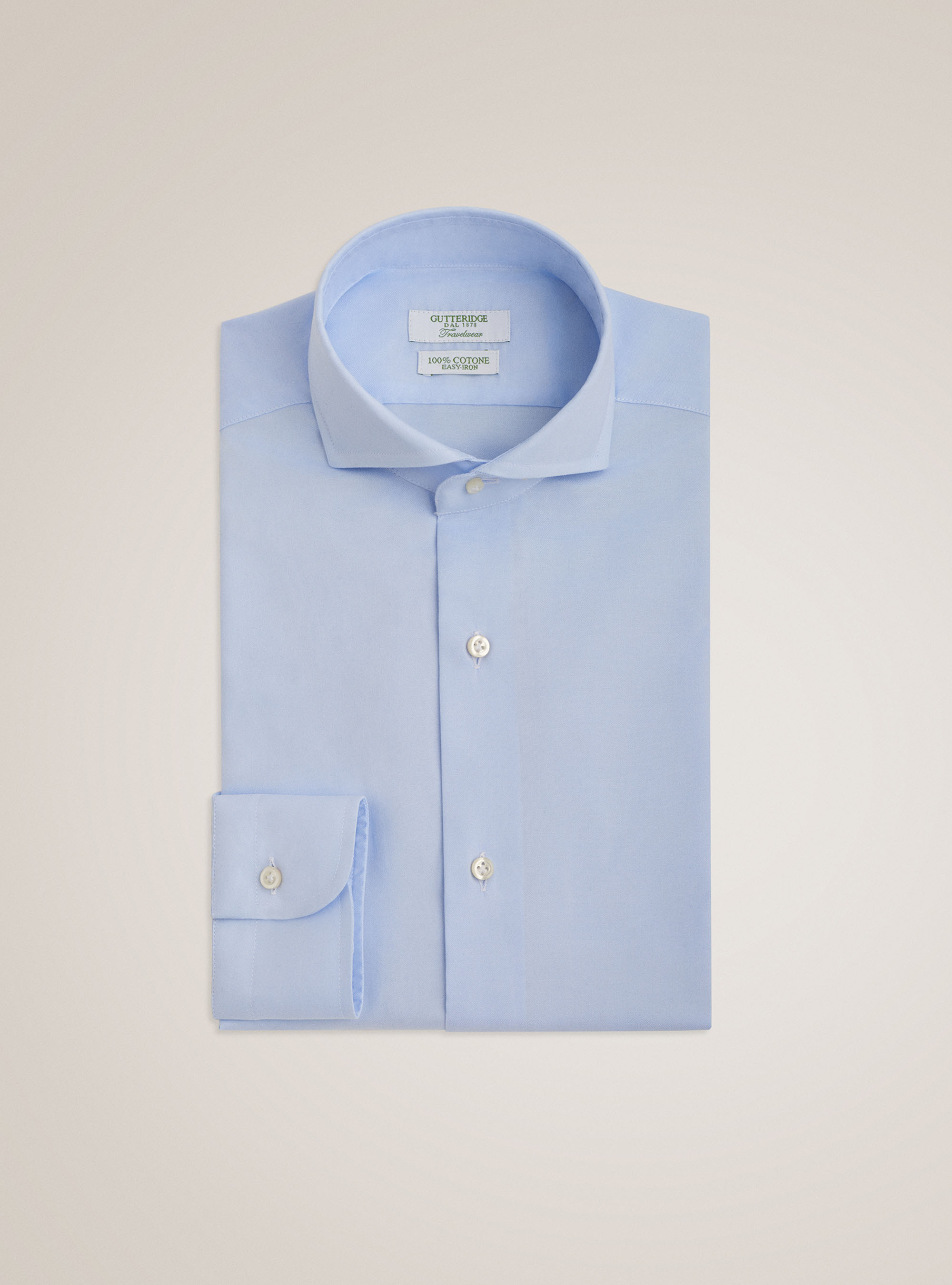 Chemise travel &agrave; col fran&ccedil;ais en coton oxford, BLEU CIEL