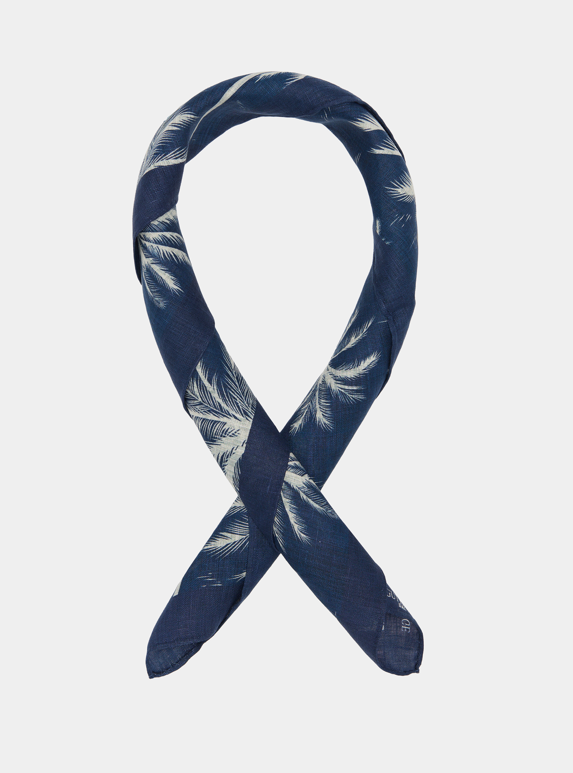 Foulard stampato con palme in lino, BLUE