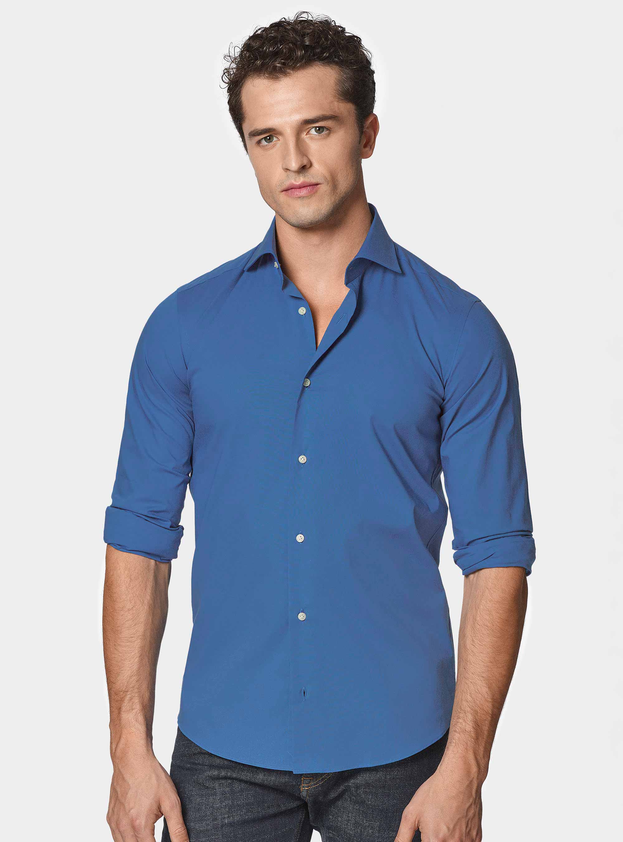 Chemise en popeline stretch, 0226C CERULEO