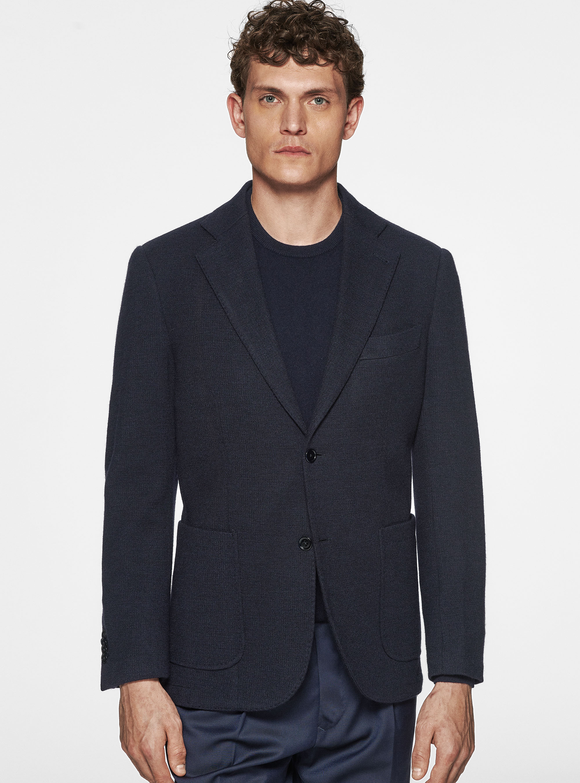 Giacca sfoderata in jersey di lana e cotone, BLU NAVY