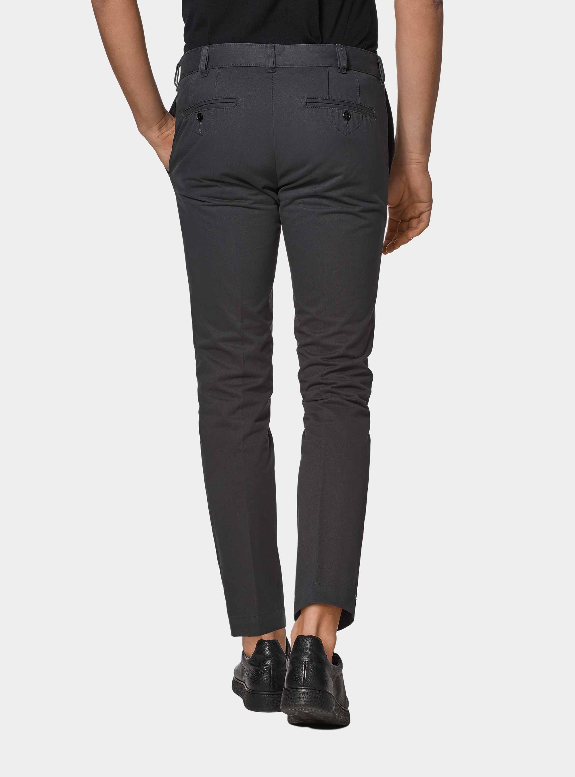 Pantaloni chino slim fit in cotone twill, ASFALTO