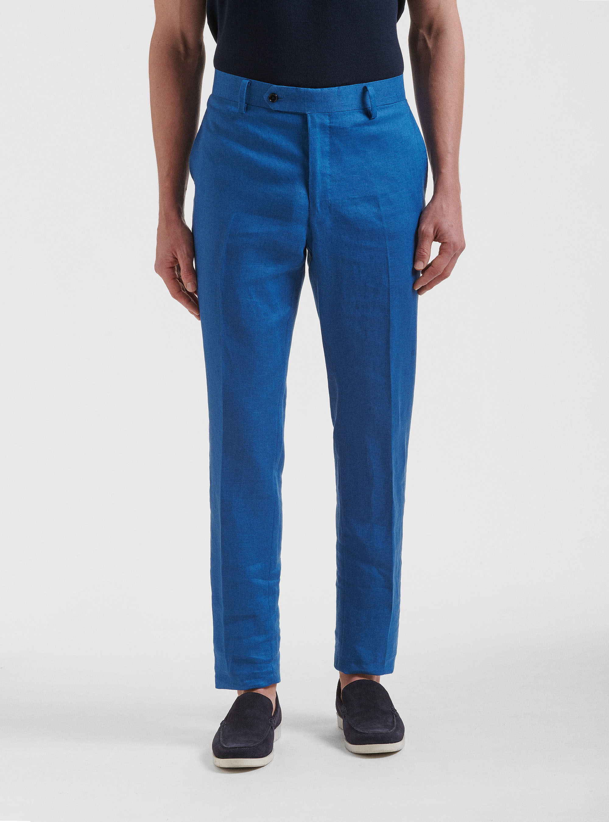 Pantaloni per abito in puro lino, 0226C CERULEO