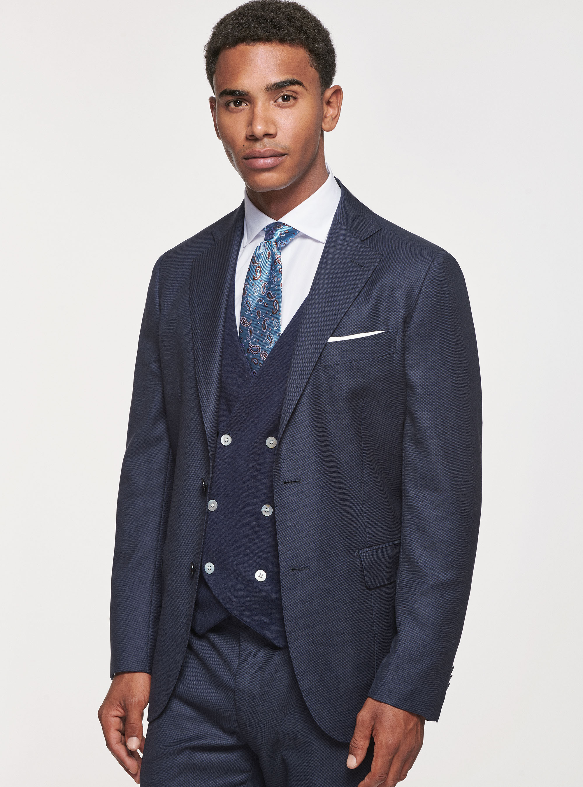 Giacca occhio di pernice in pura lana, BLU NAVY