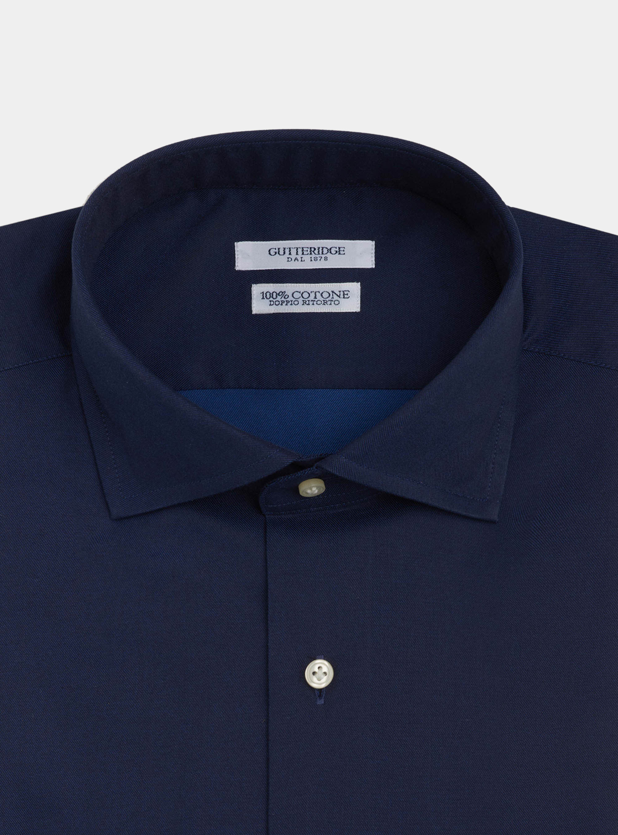 Semi-open French collar shirt in cotton twill, BLUE