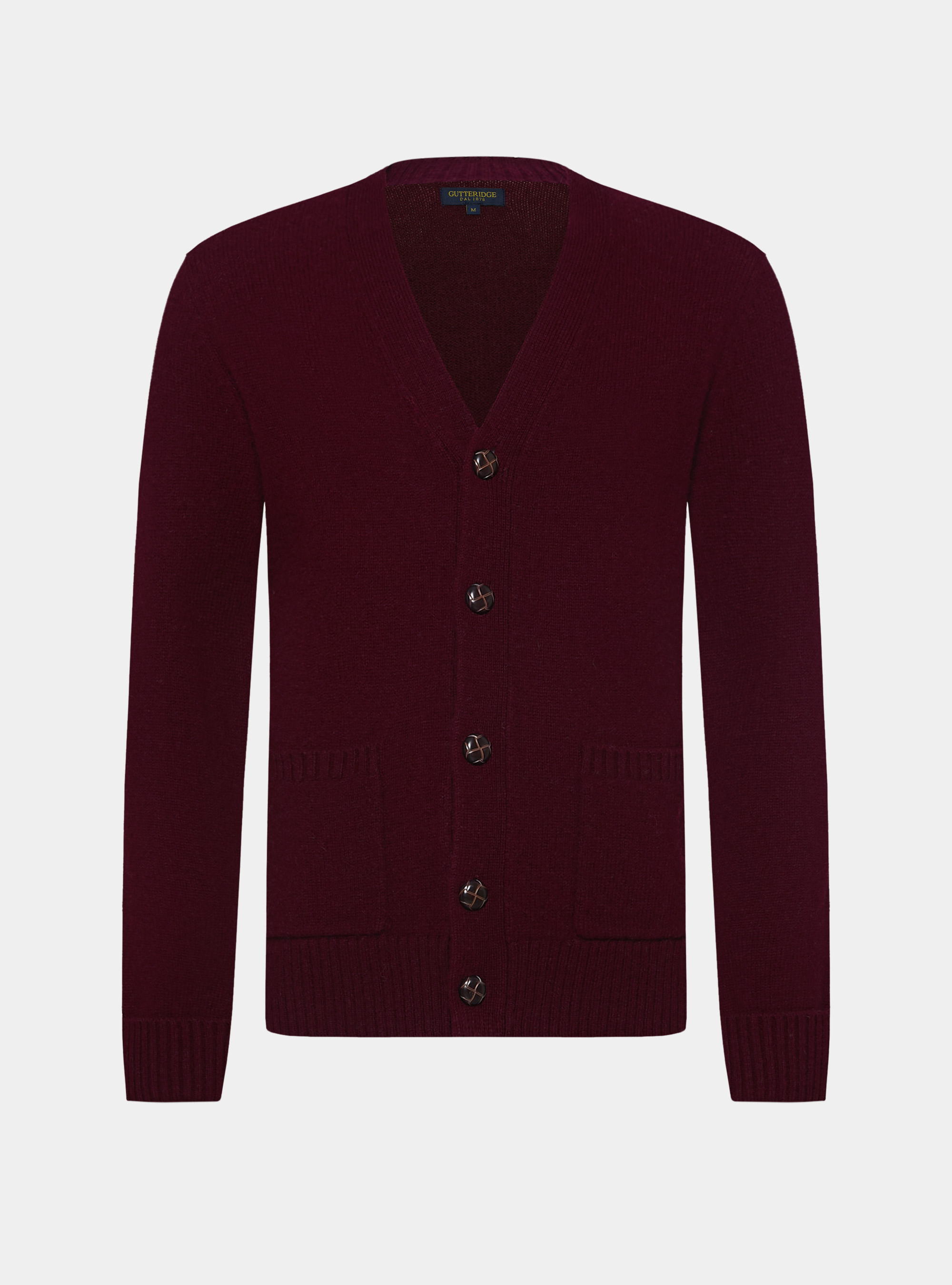 Cardigan in maglia in lana shetland, BORDEAUX