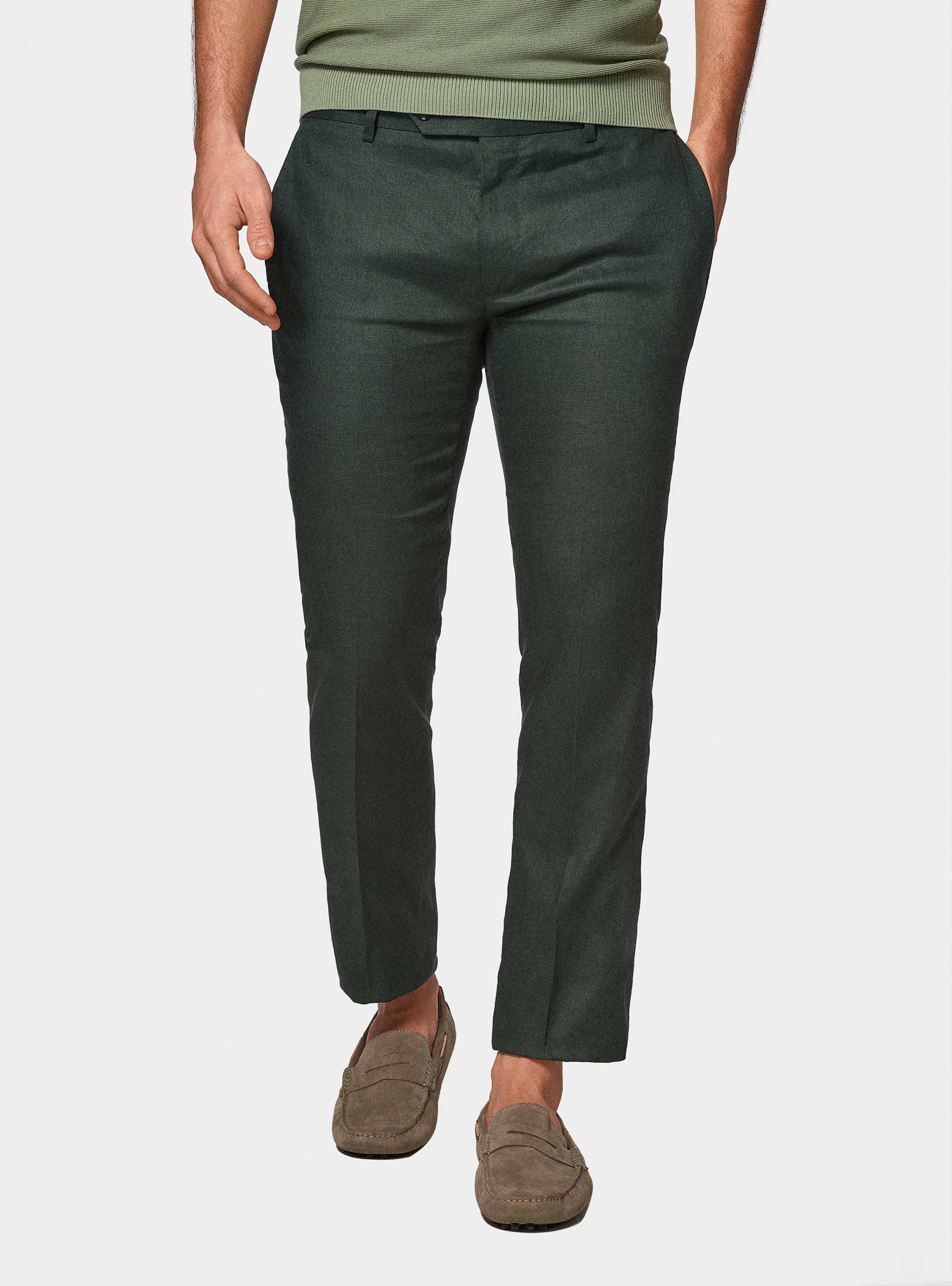 Pantaloni abito in puro lino, VERDE