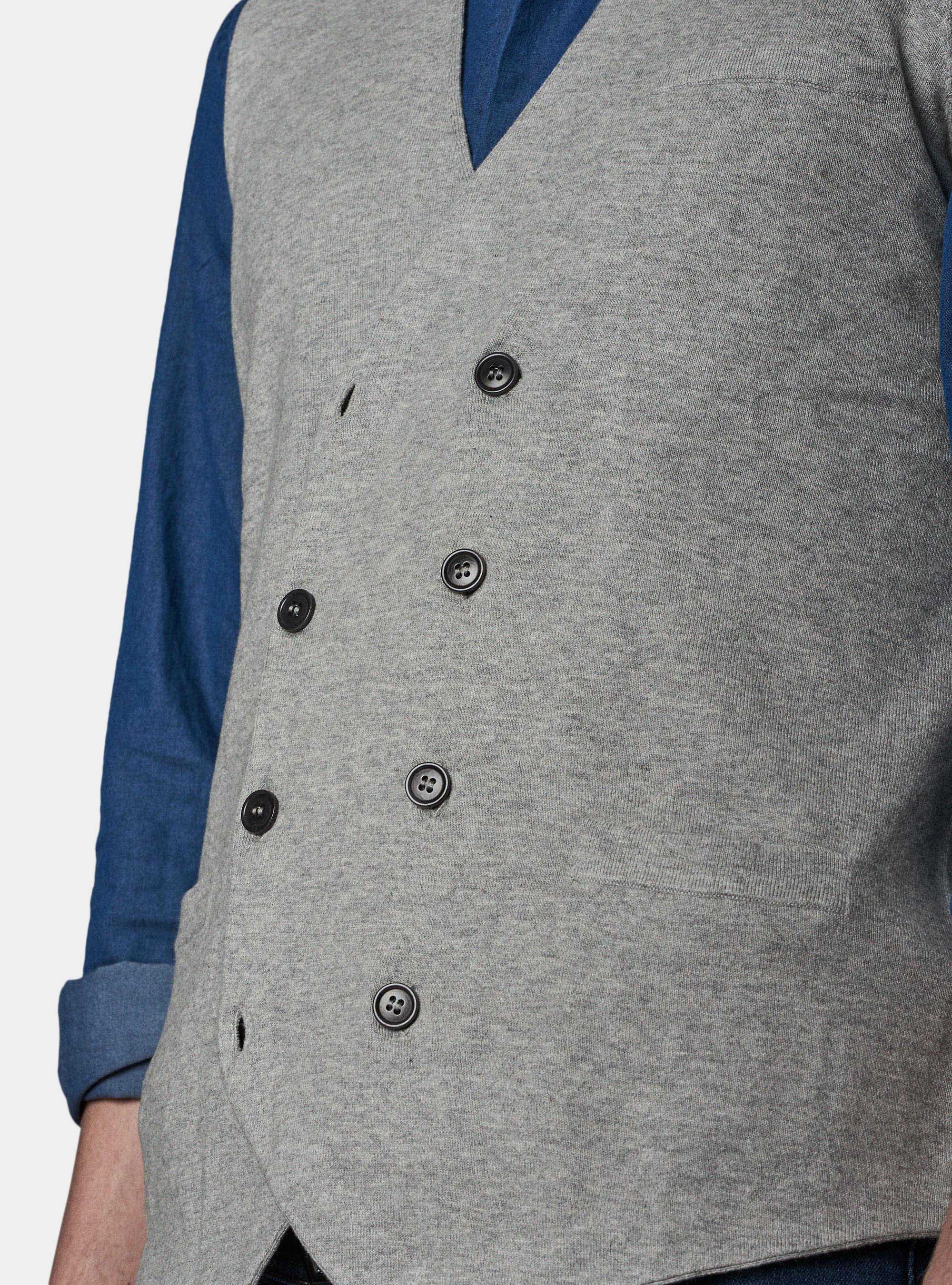 Gilet doppiopetto in cotone seta e cashmere, GRIGIO CHIARO MELANGE
