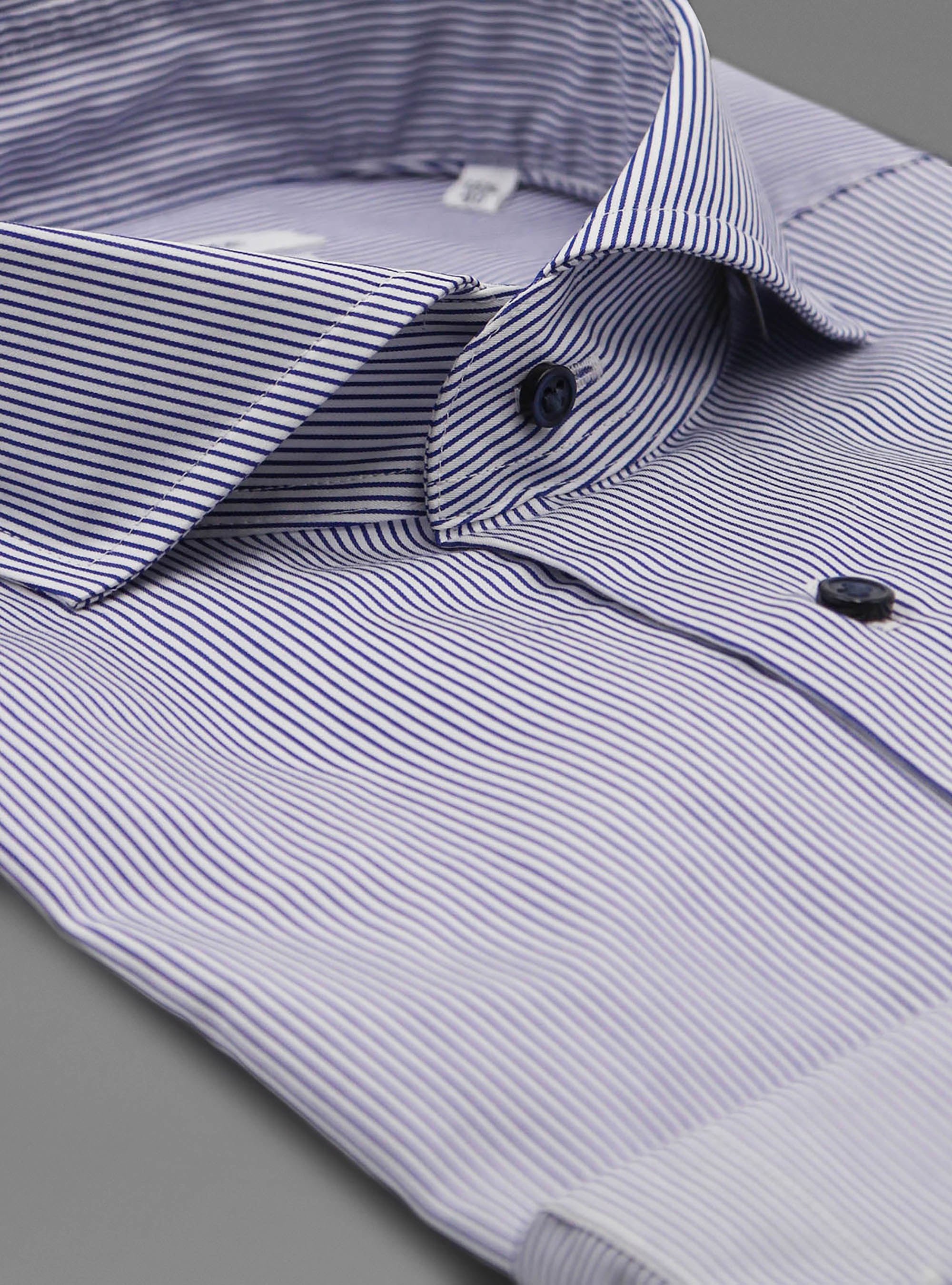 Striped twill french collar, BLUE