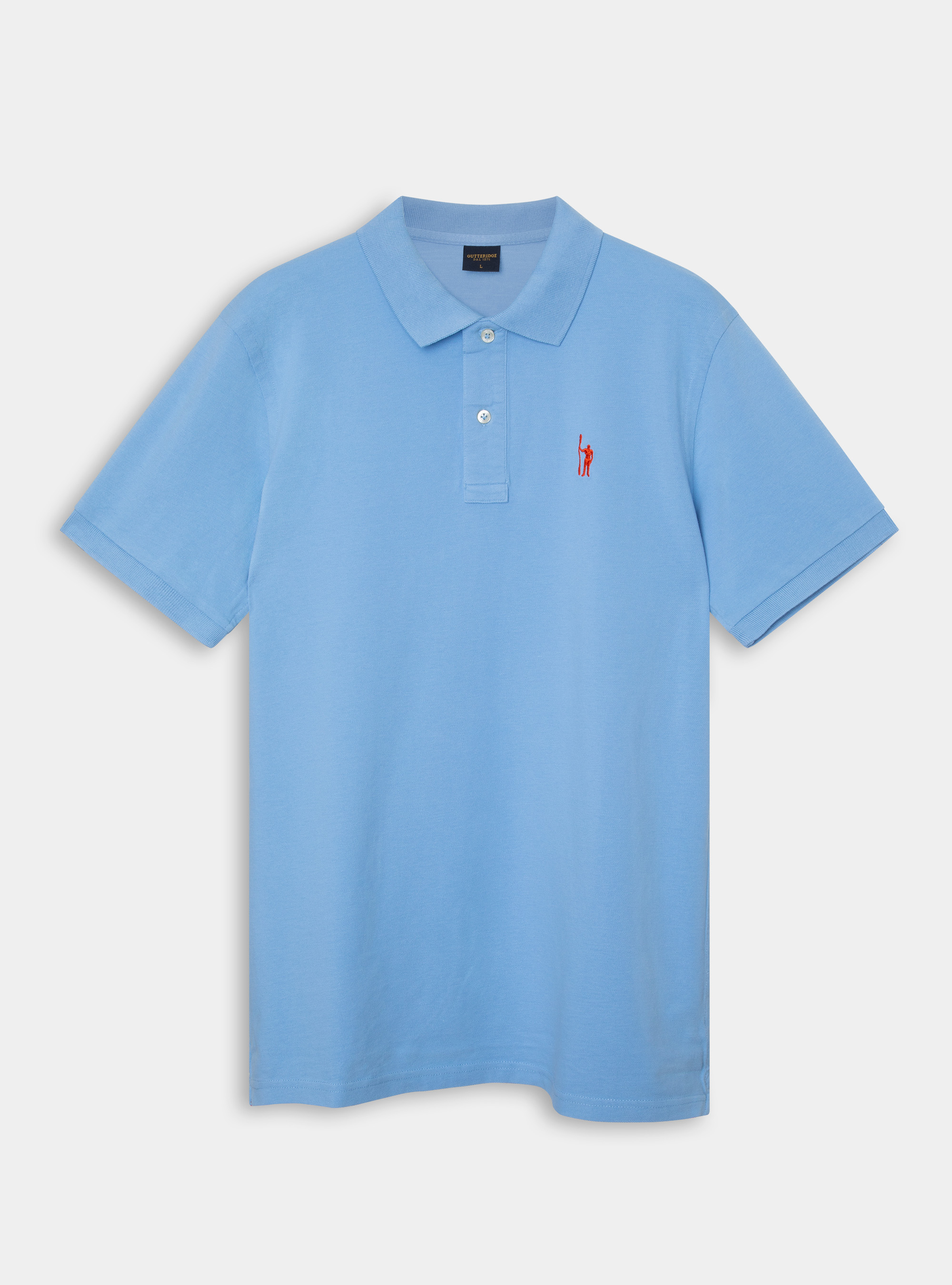 Polo classica in piquet di cotone con ricamo, AZZURRO