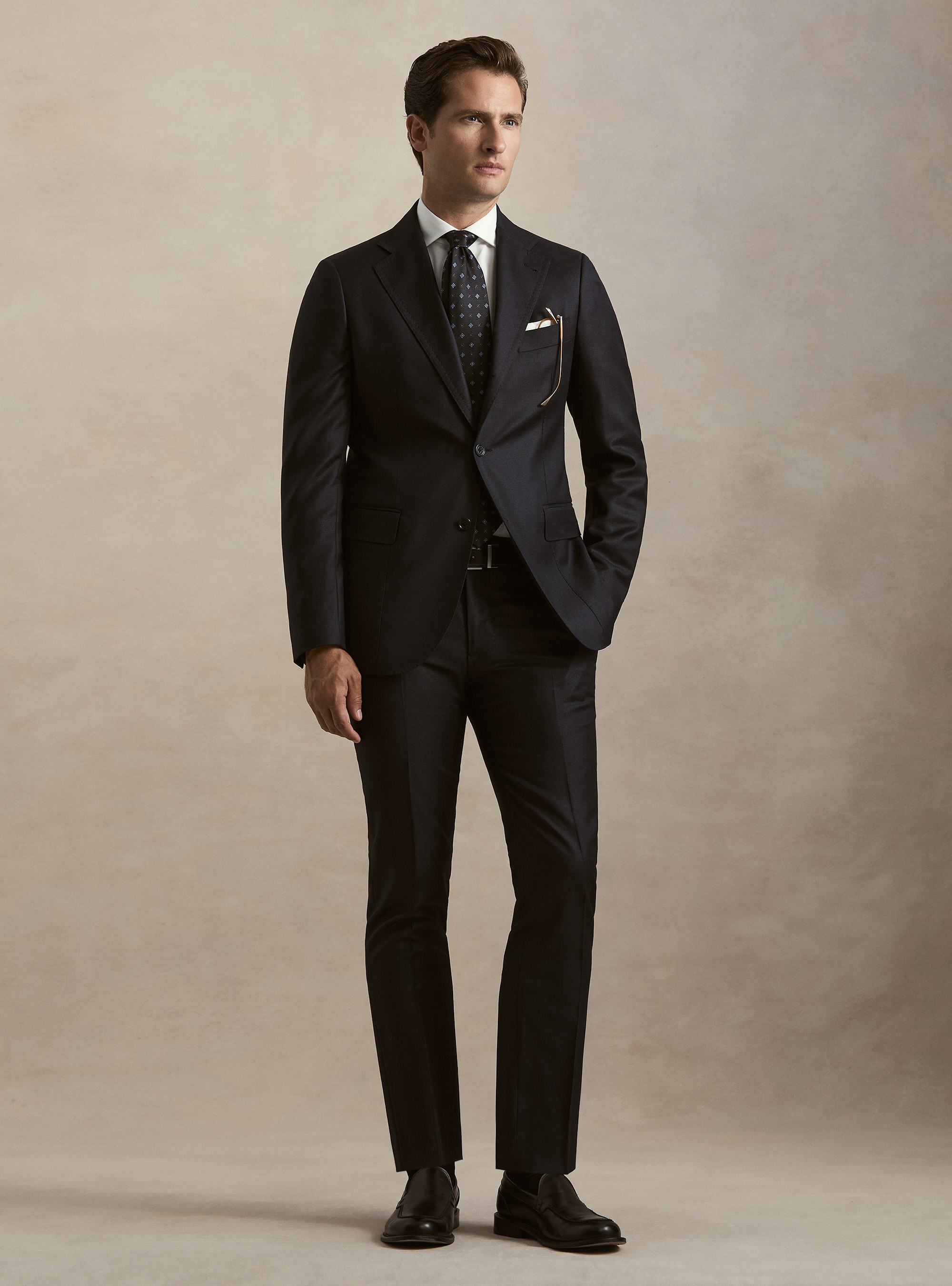 Pantaloni per abito in pura lana occhio di pernice Vitale Barberis Canonico, BLU NAVY