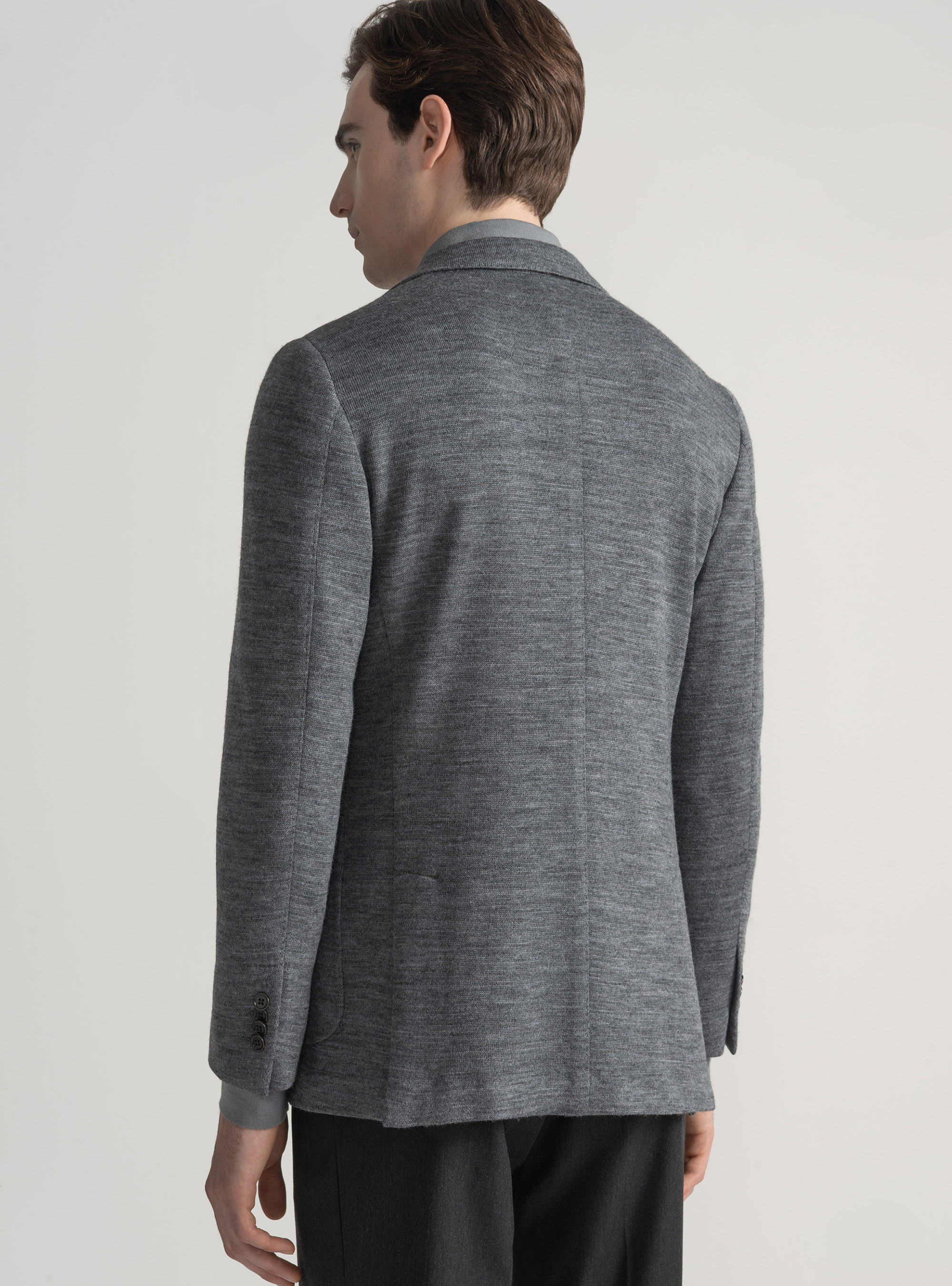 Giacca jersey in lana e cotone, GRIGIO CHIARO