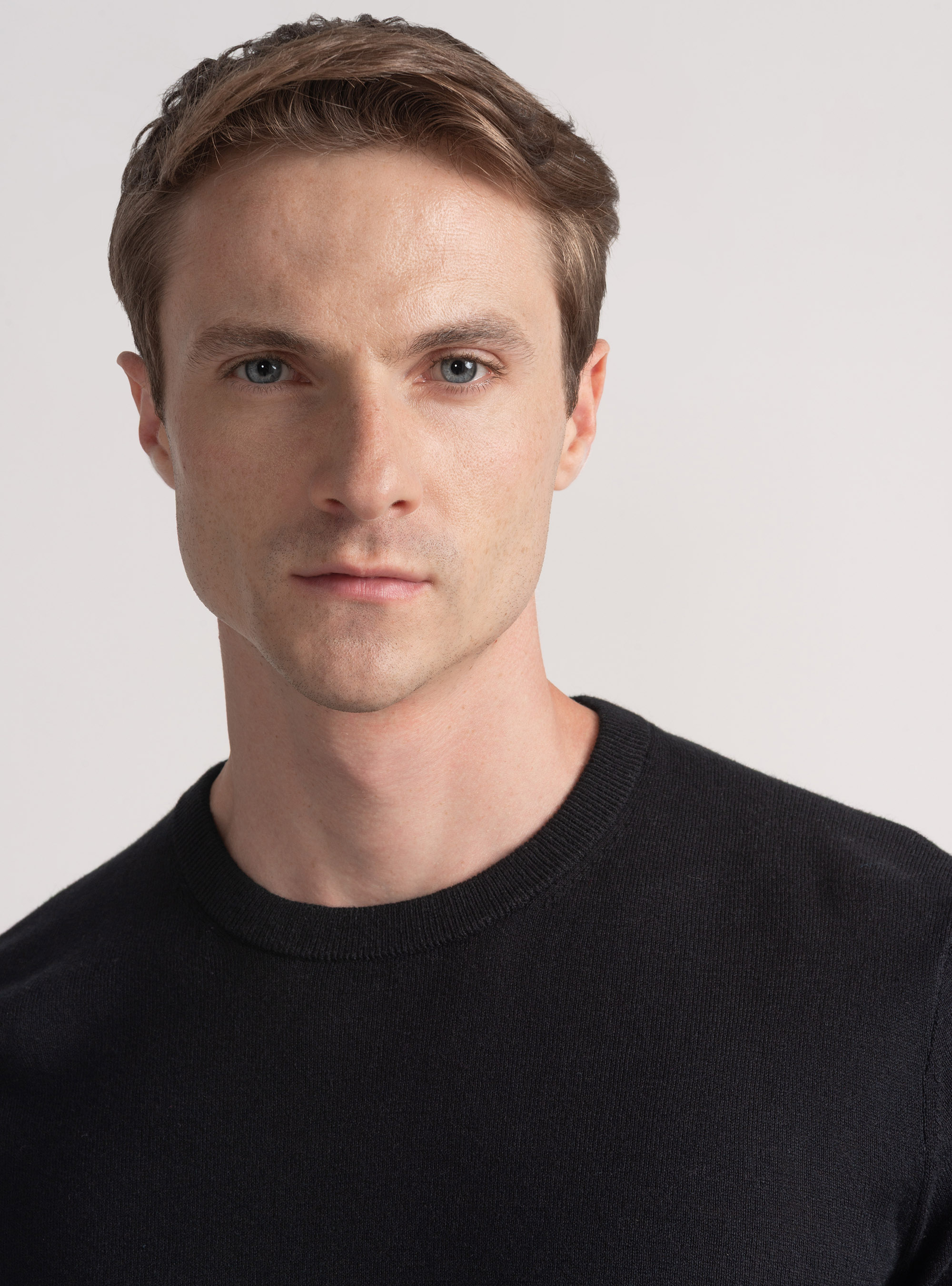 Punto de cuello redondo de algodón, seda y cachemira, NEGRO