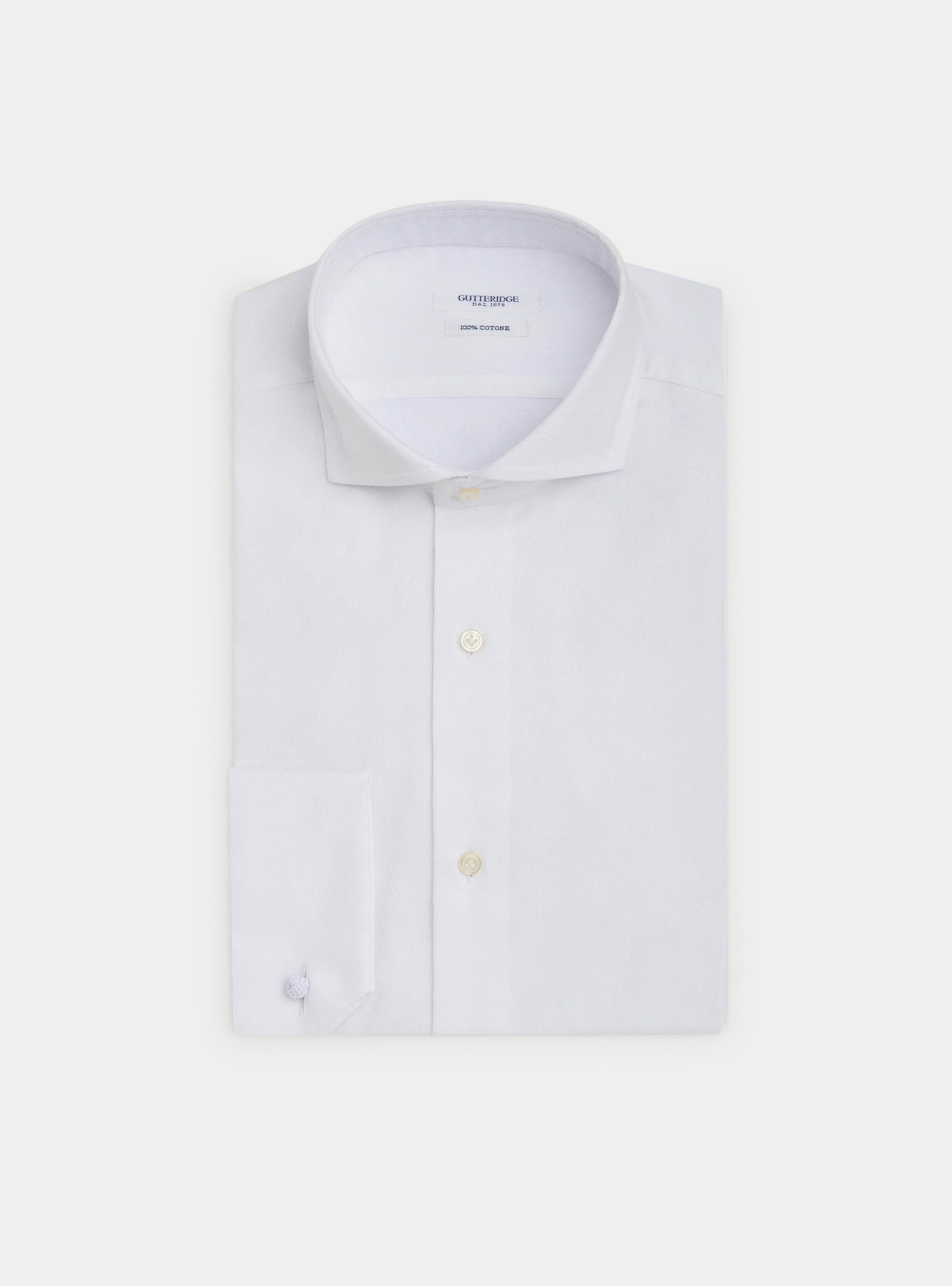 Camicia collo francese in cotone oxford con polso gemello, BIANCO