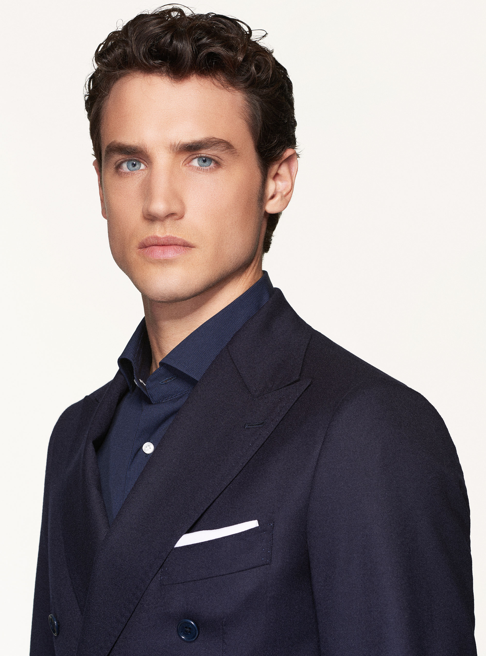 Giacca doppiopetto in flanella di lana, BLU NAVY