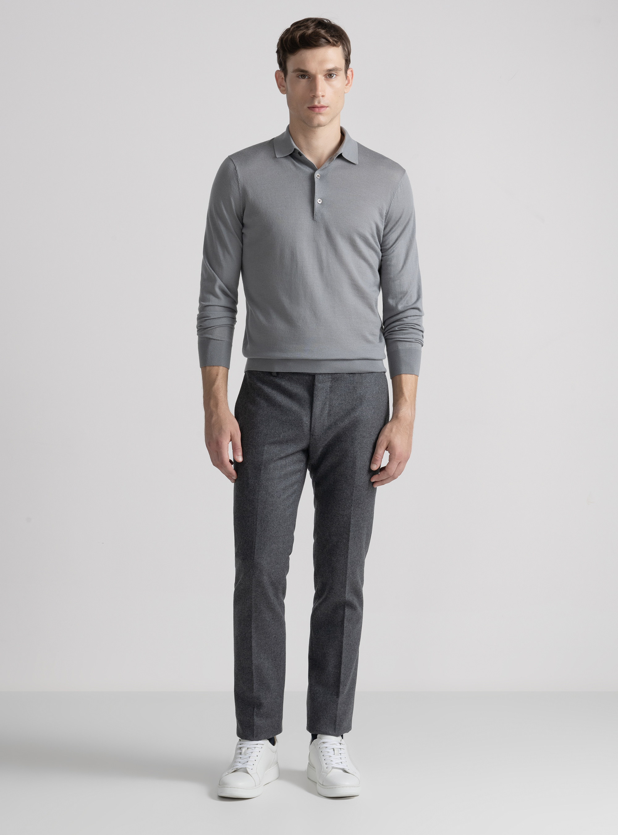 Wool-blend flannel trousers, ASPHALT GREY