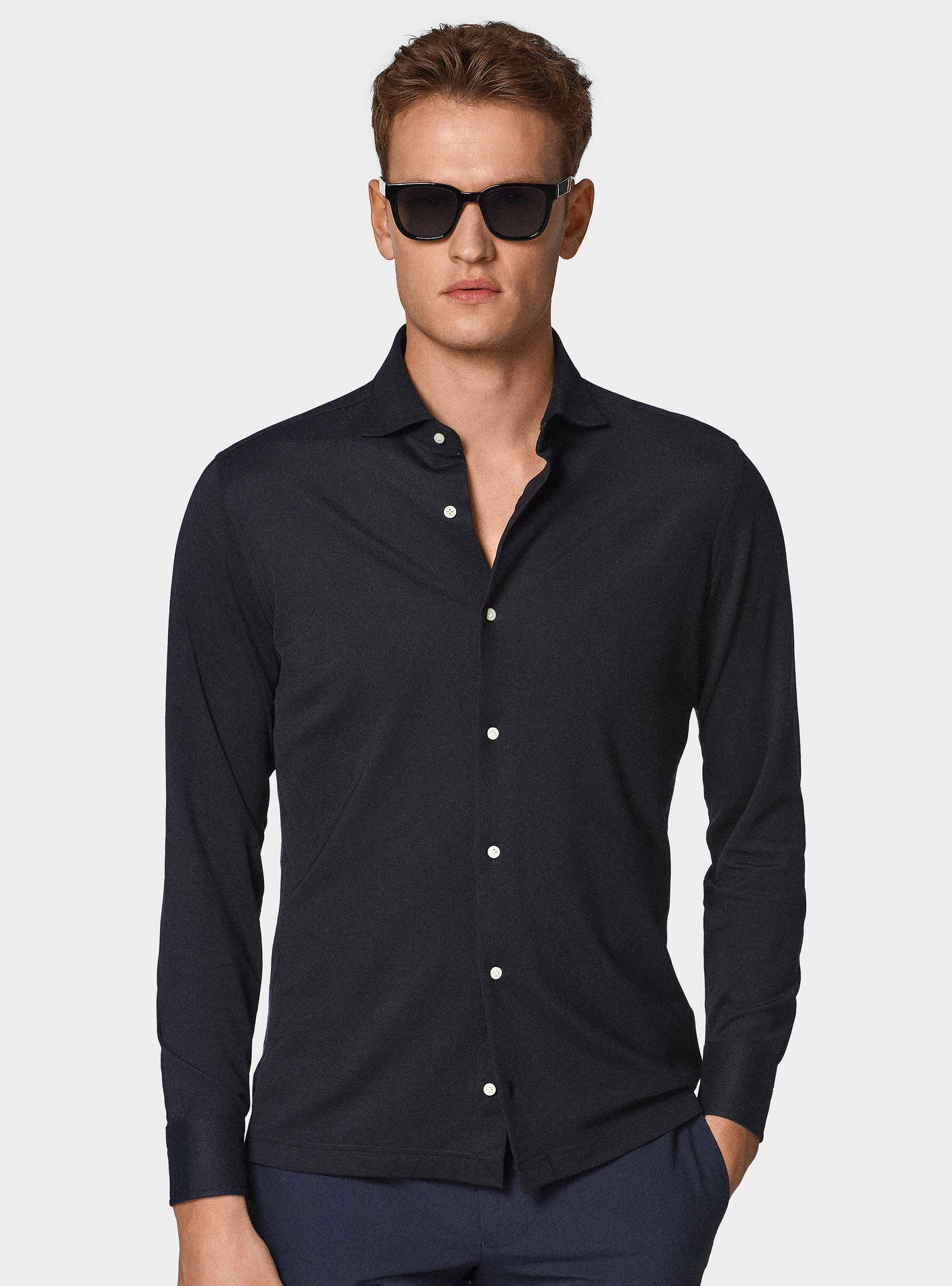 Camicia a polo GT01 in misto cotone piquet, BLU NAVY