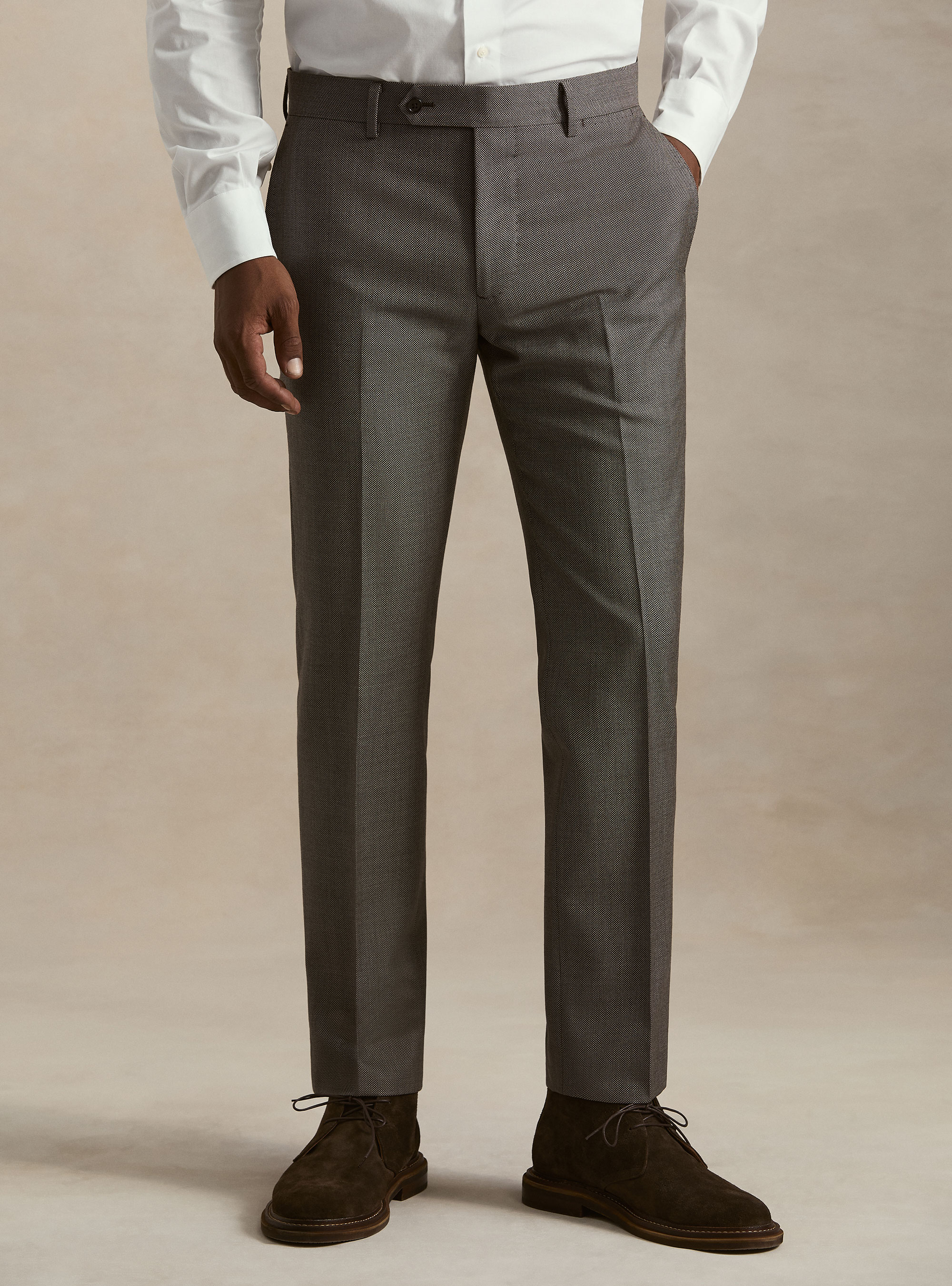 Pantaloni per abito in pura lana occhio di pernice Vitale Barberis Canonico, MARRONE 0508C