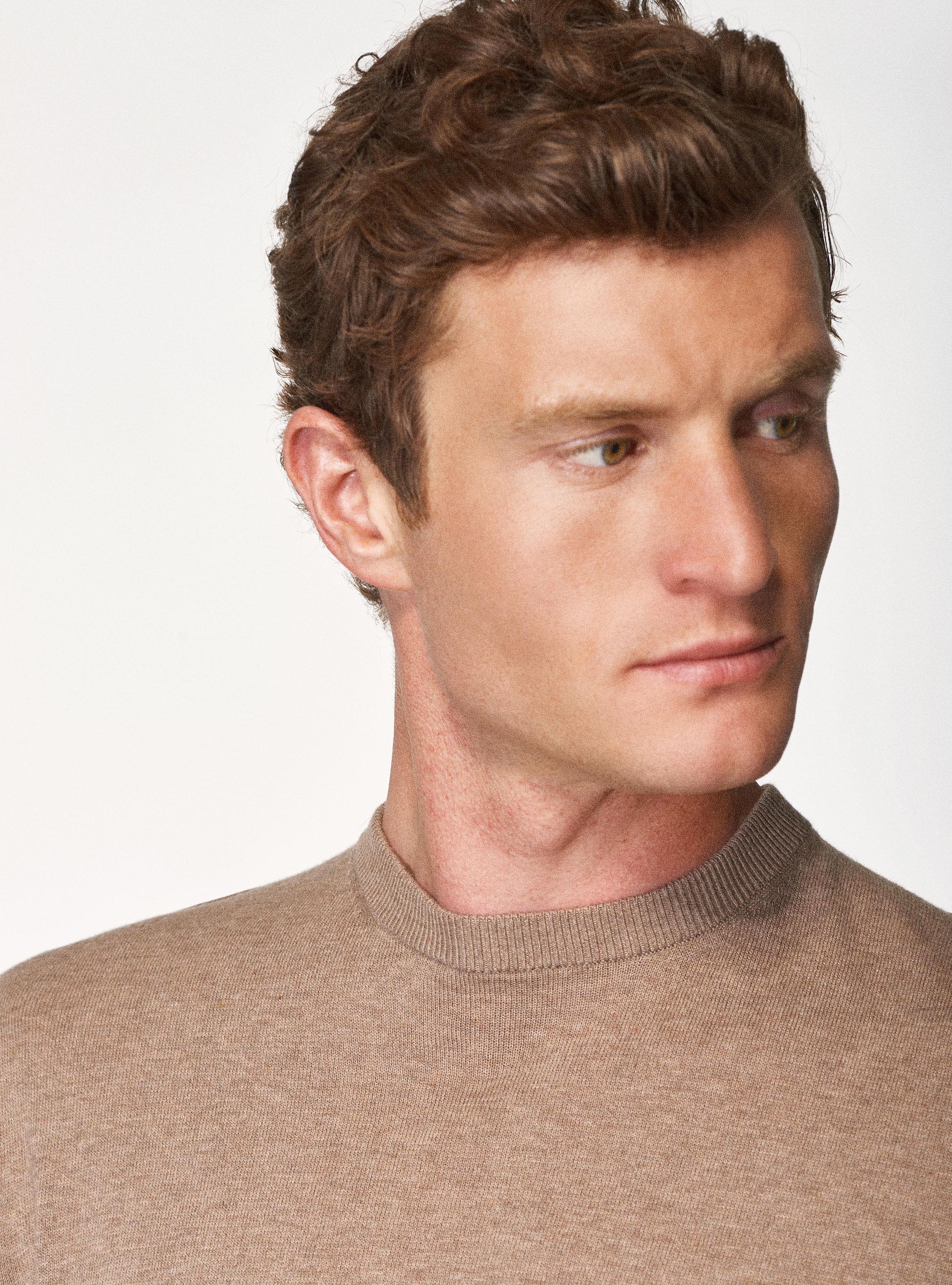 Maglia girocollo in cotone seta e cashmere, ECRU