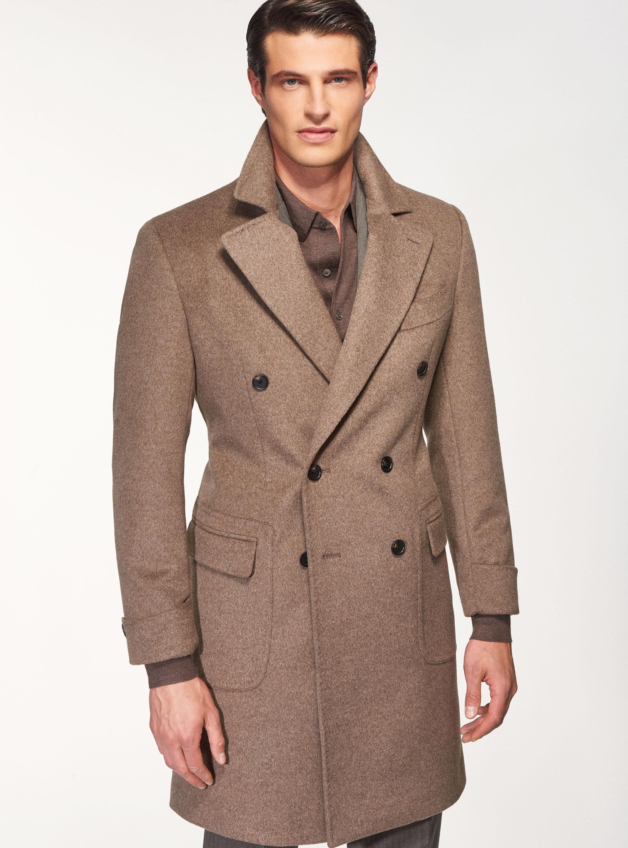 Cashmere wool double-breasted coat, MUD