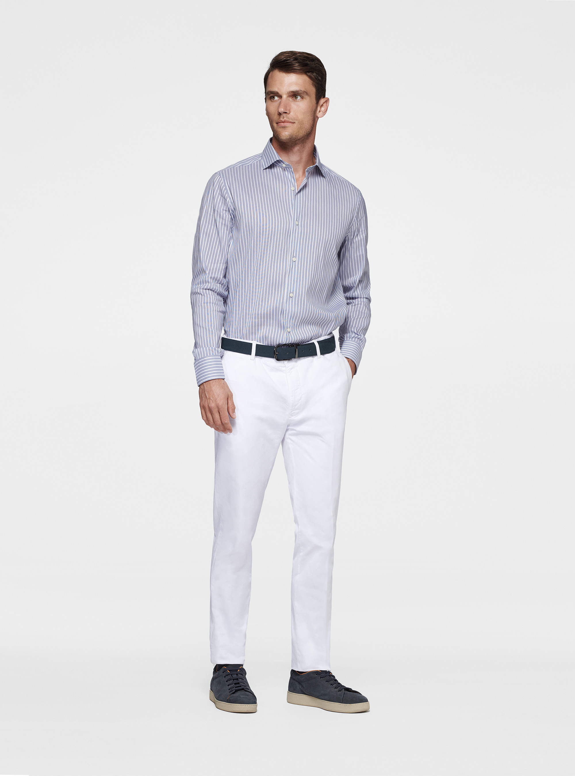 Pantal&oacute;n slim fit de sarga el&aacute;stica, BLANCO