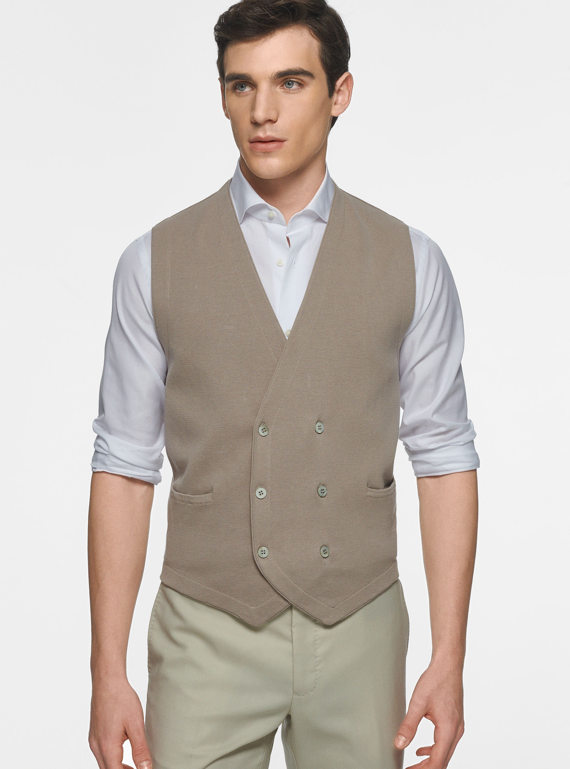 Gutteridge - Gilet en tricot de coton à double boutonnage, , Sable, Taille: XL